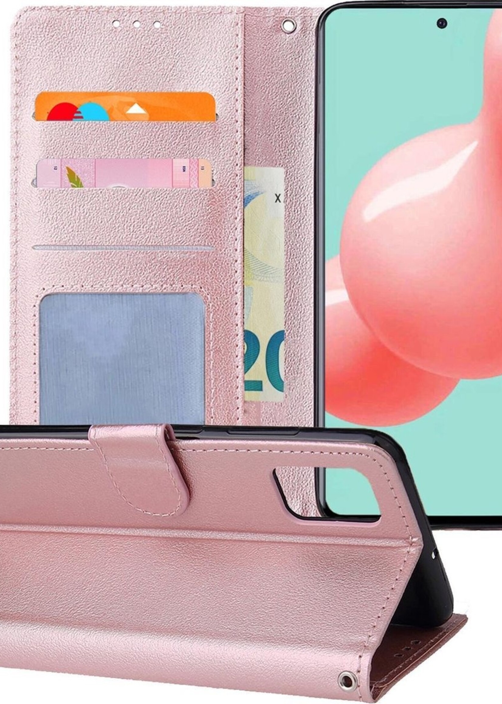 LUQ Hoesje Geschikt voor Samsung A51 Hoesje Book Case Hoes Wallet Cover - Hoes Geschikt voor Samsung Galaxy A51 Hoesje Bookcase Hoes - Rosé goud