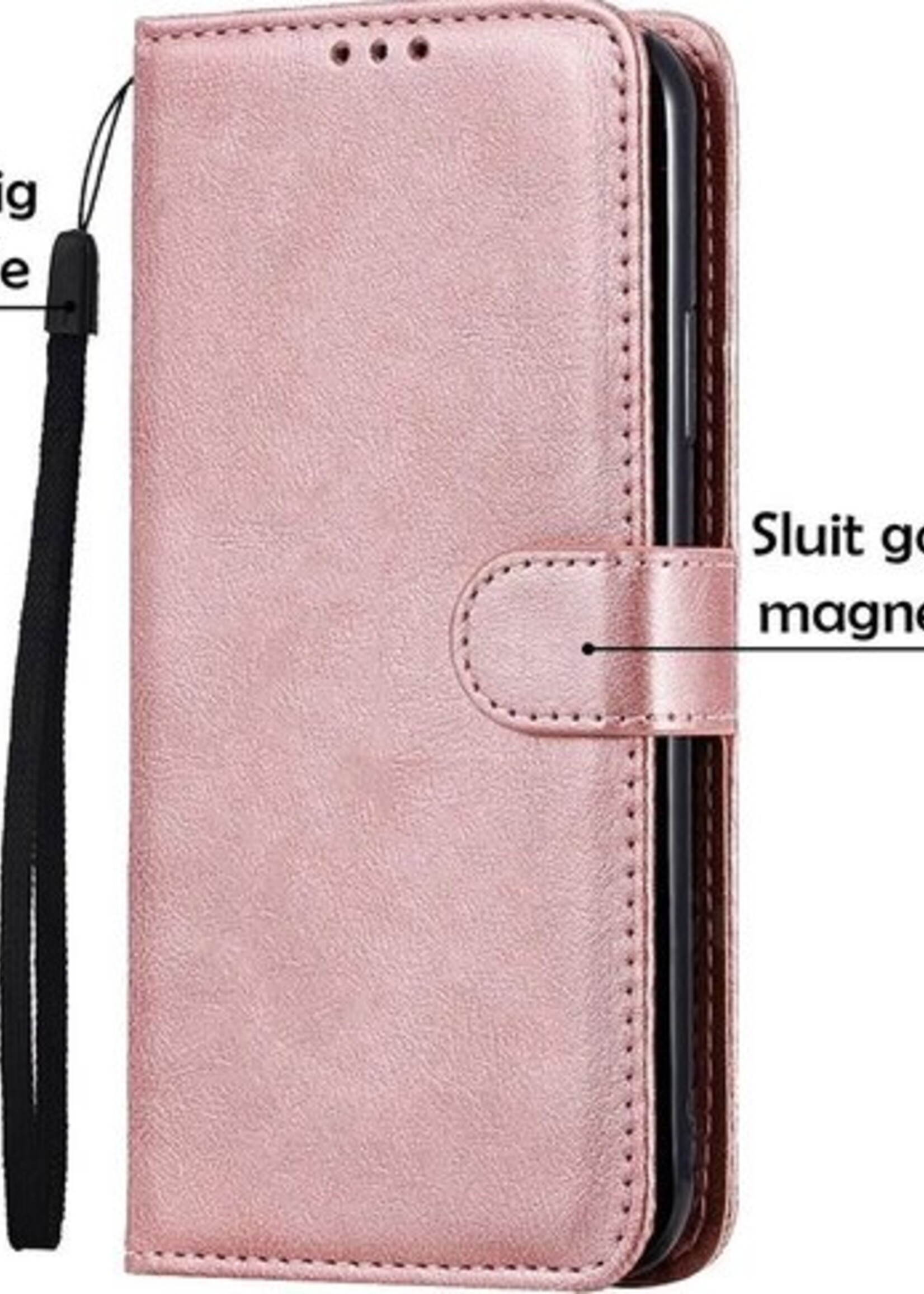 LUQ Hoesje Geschikt voor Samsung A51 Hoesje Book Case Hoes Wallet Cover - Hoes Geschikt voor Samsung Galaxy A51 Hoesje Bookcase Hoes - Rosé goud