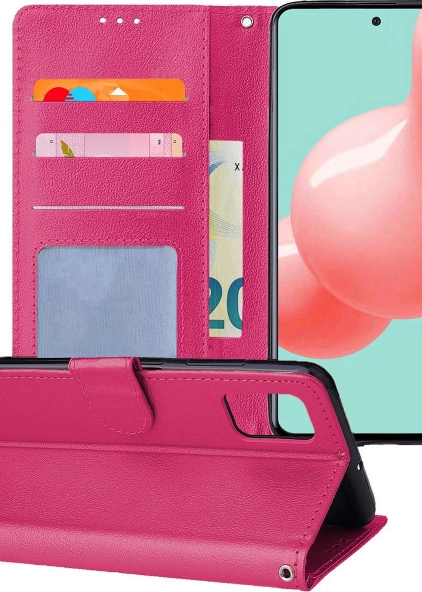 LUQ Hoesje Geschikt voor Samsung A51 Hoesje Book Case Hoes Wallet Cover - Hoes Geschikt voor Samsung Galaxy A51 Hoesje Bookcase Hoes - Donkerroze