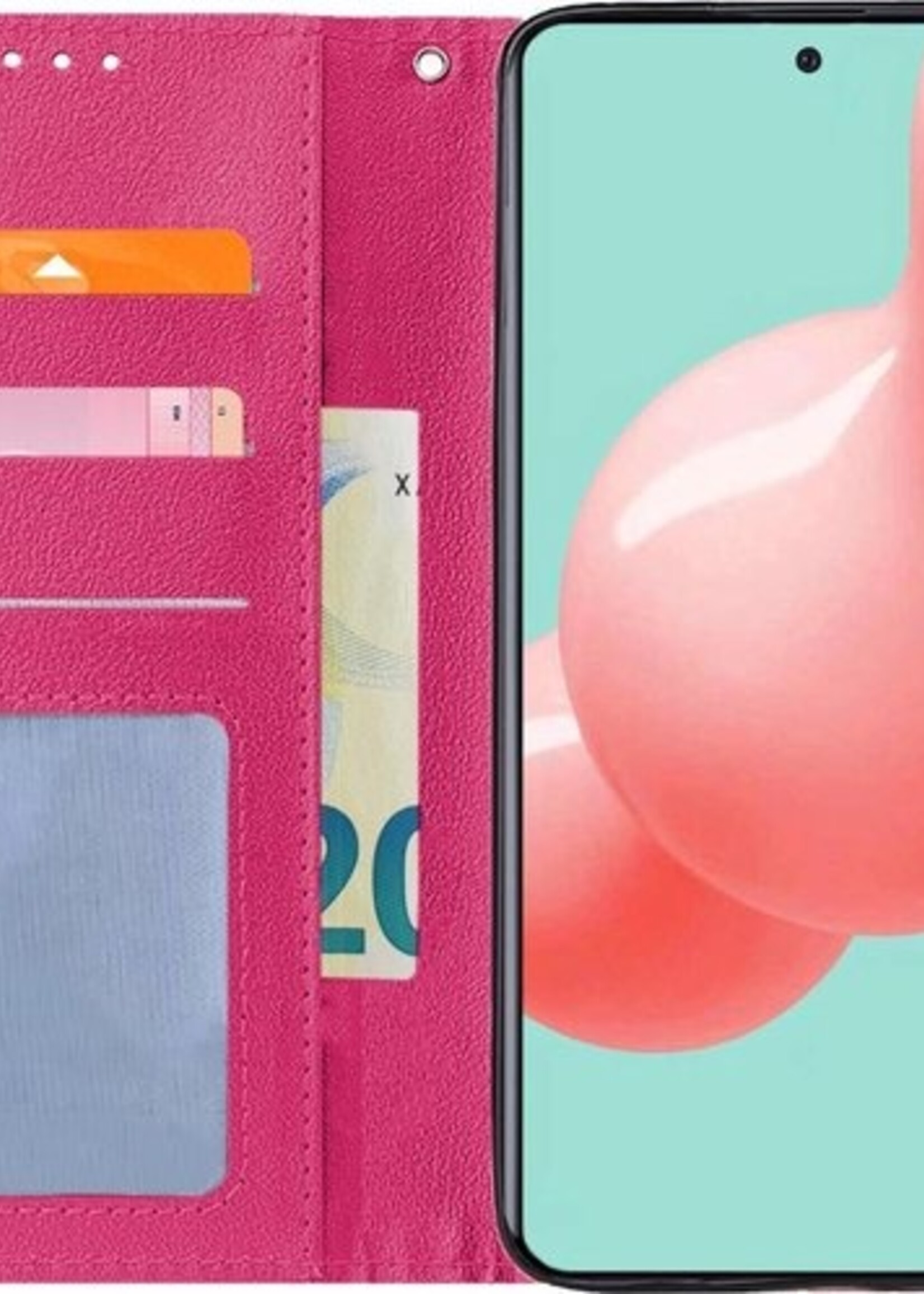 LUQ Hoesje Geschikt voor Samsung A51 Hoesje Book Case Hoes Wallet Cover - Hoes Geschikt voor Samsung Galaxy A51 Hoesje Bookcase Hoes - Donkerroze