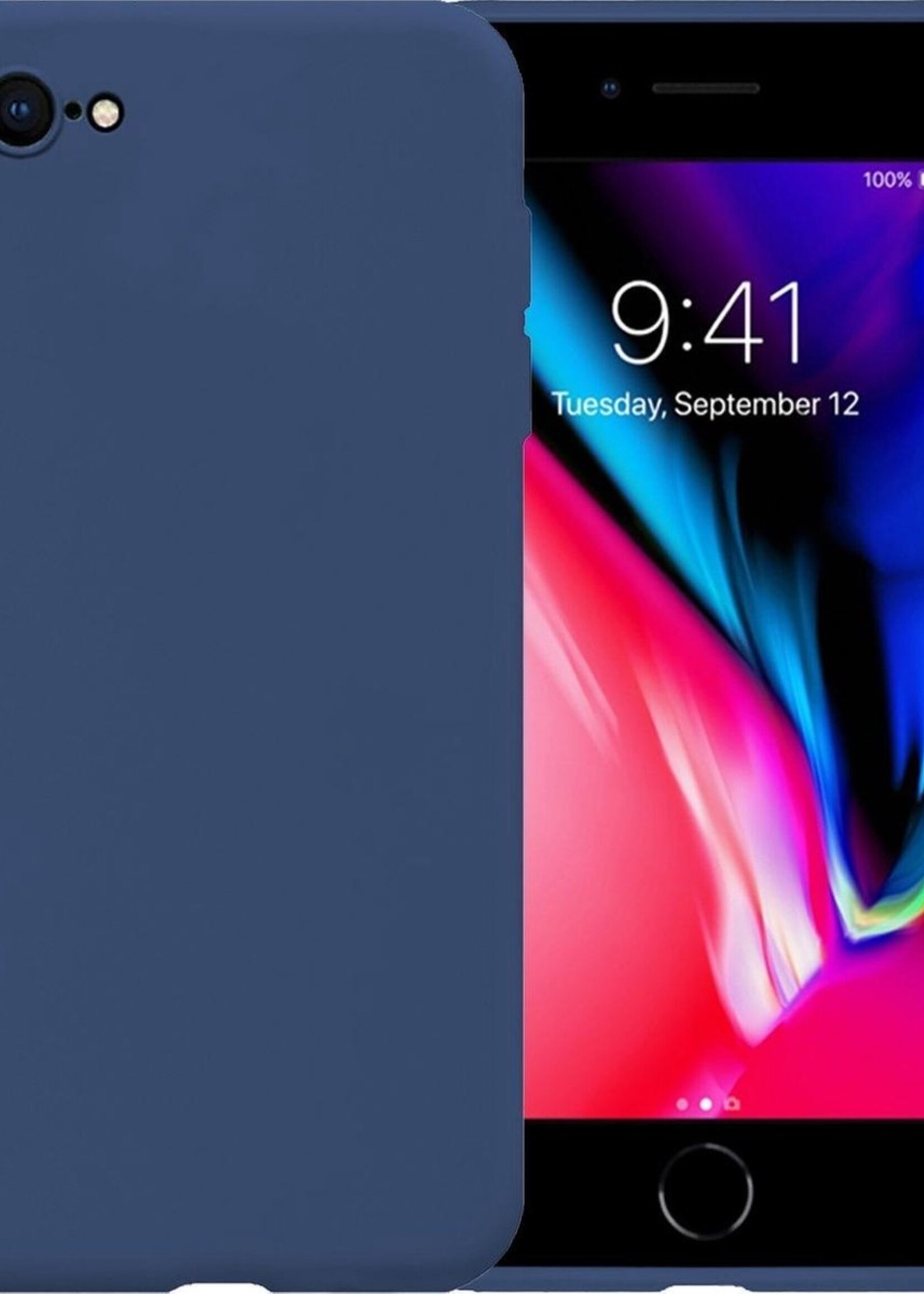 LUQ Hoesje Geschikt voor iPhone 7 Hoesje Siliconen Case - Hoes Geschikt voor iPhone 7 Hoes Siliconen - Donkerblauw