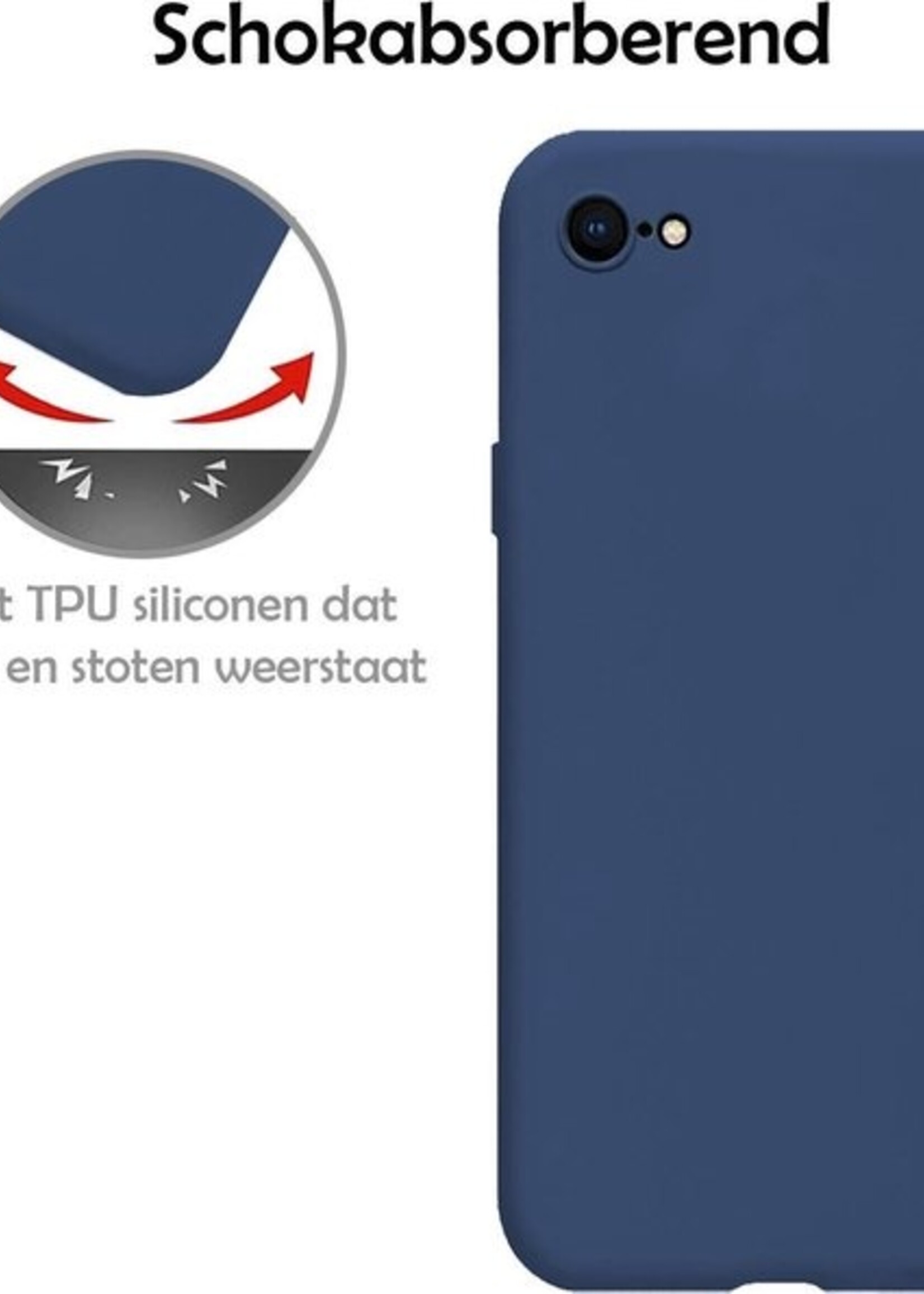 LUQ Hoesje Geschikt voor iPhone 8 Hoesje Siliconen Case - Hoes Geschikt voor iPhone 8 Hoes Siliconen - Donkerblauw