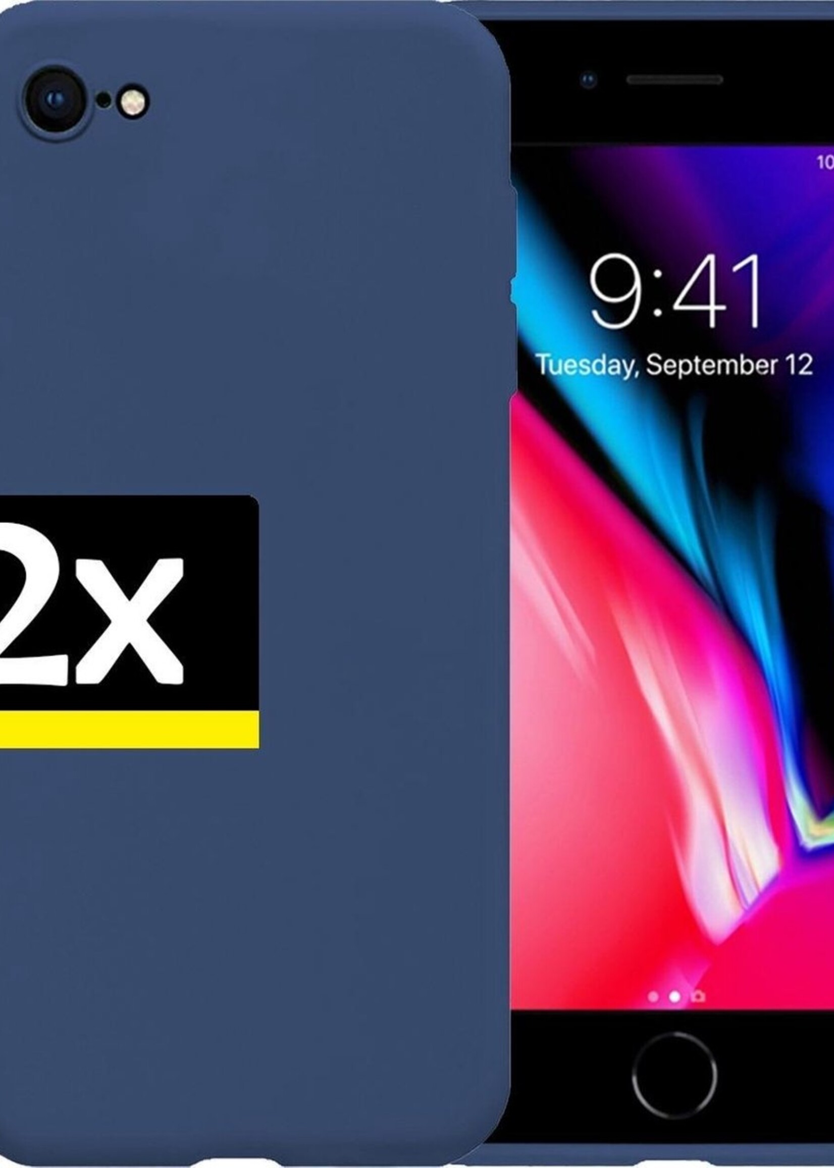 LUQ Hoesje Geschikt voor iPhone 7 Hoesje Siliconen Case - Hoes Geschikt voor iPhone 7 Hoes Siliconen - Donkerblauw - 2 Stuks