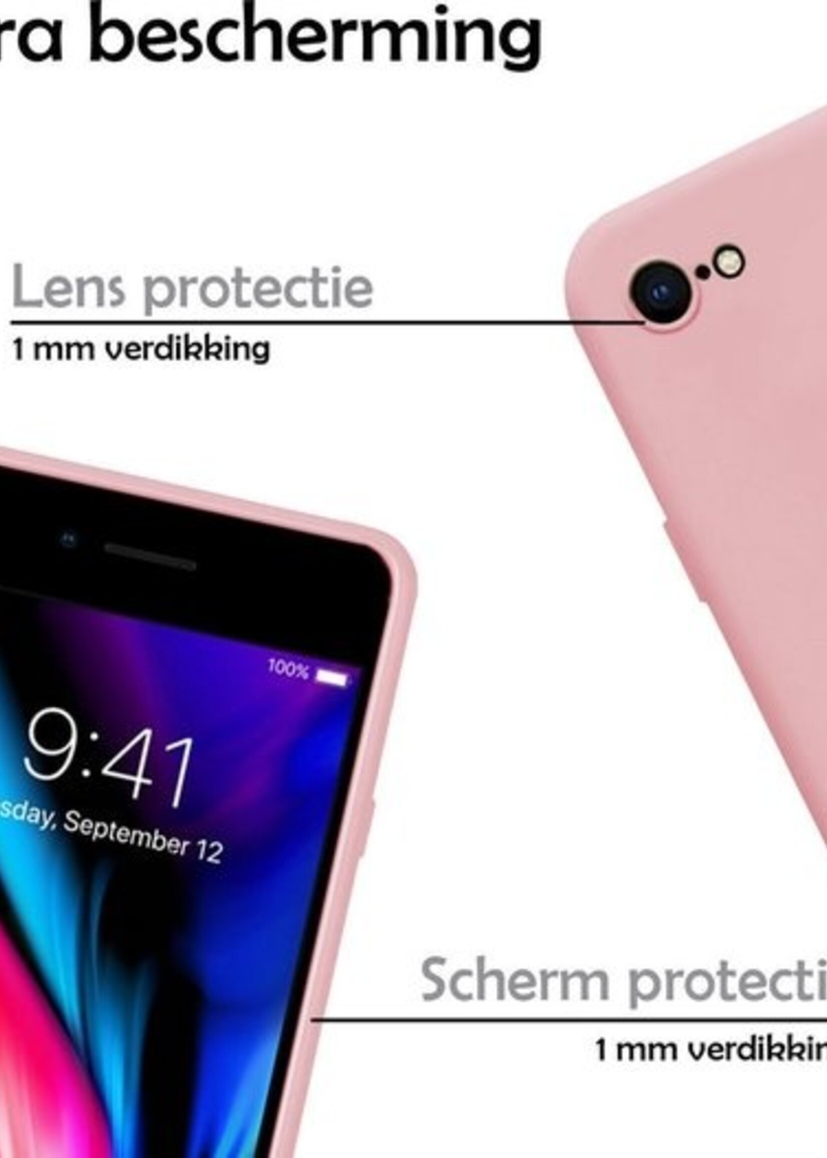 LUQ Hoesje Geschikt voor iPhone 7 Hoesje Siliconen Case - Hoes Geschikt voor iPhone 7 Hoes Siliconen - Lichtroze - 2 Stuks