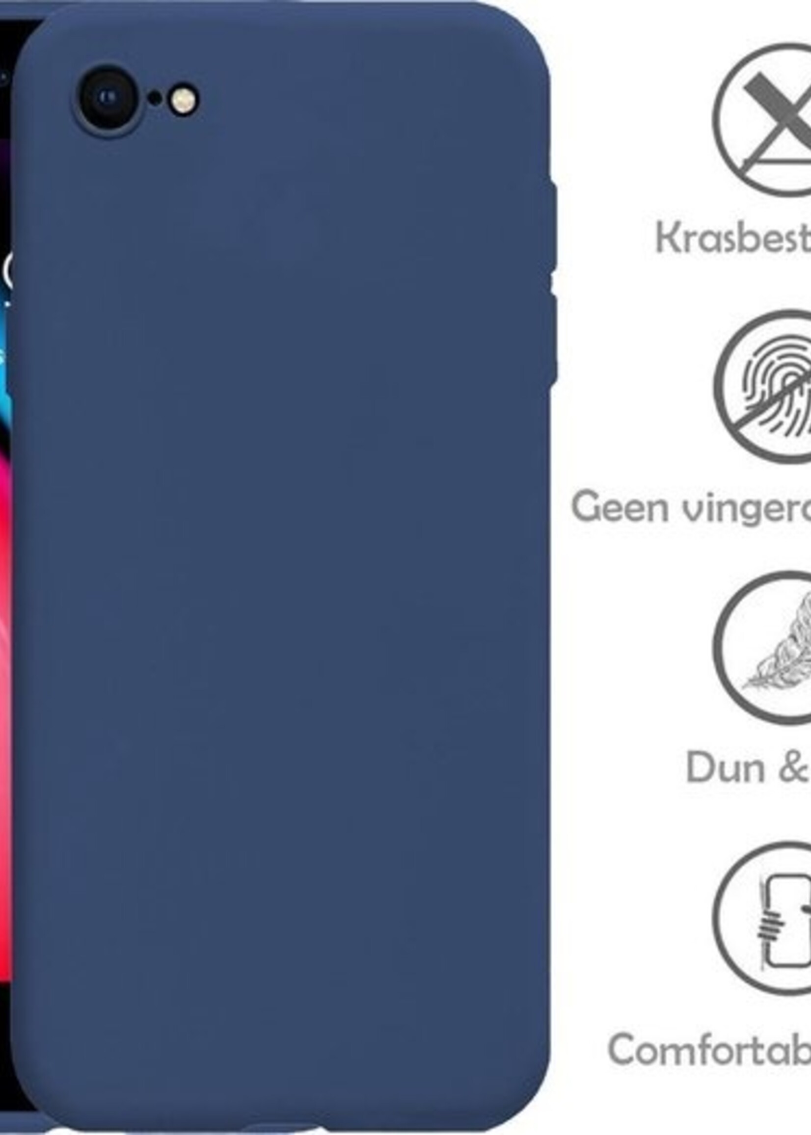 LUQ Hoesje Geschikt voor iPhone 8 Hoesje Siliconen Case - Hoes Geschikt voor iPhone 8 Hoes Siliconen - Donkerblauw - 2 Stuks