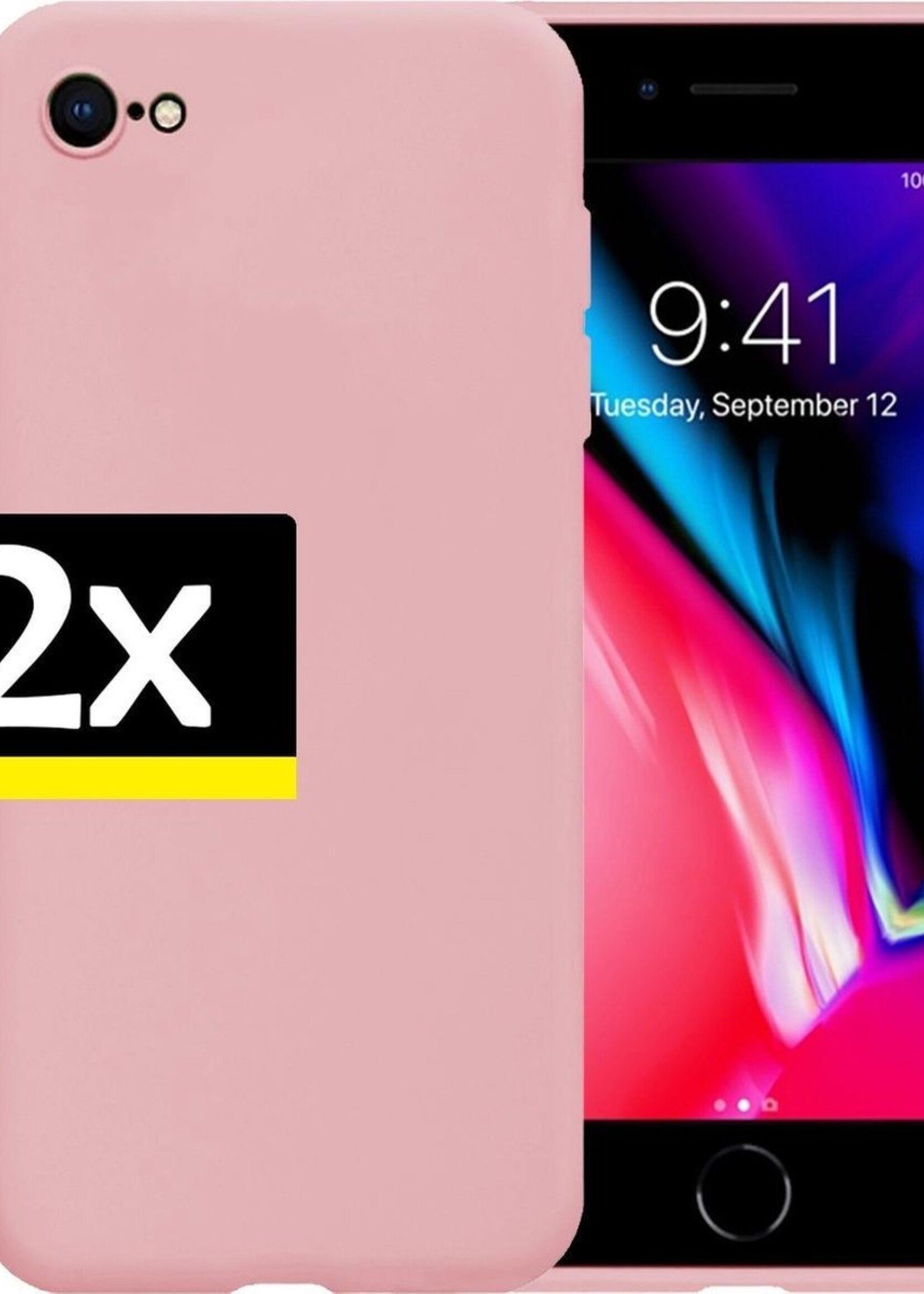 LUQ Hoesje Geschikt voor iPhone 8 Hoesje Siliconen Case - Hoes Geschikt voor iPhone 8 Hoes Siliconen - Lichtroze - 2 Stuks