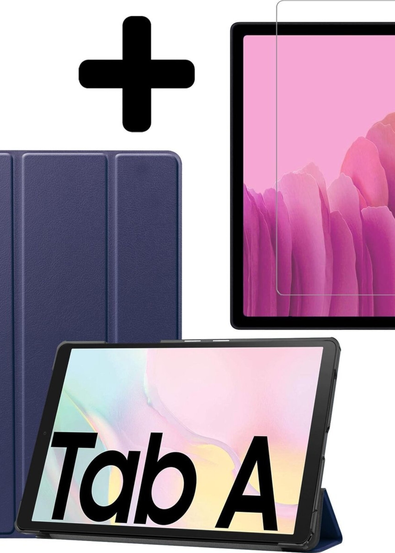 LUQ Hoes Geschikt voor Samsung Galaxy Tab A7 Hoes Luxe Hoesje Book Case Met Screenprotector - Hoesje Geschikt voor Samsung Tab A7 Hoes Cover - Donkerblauw