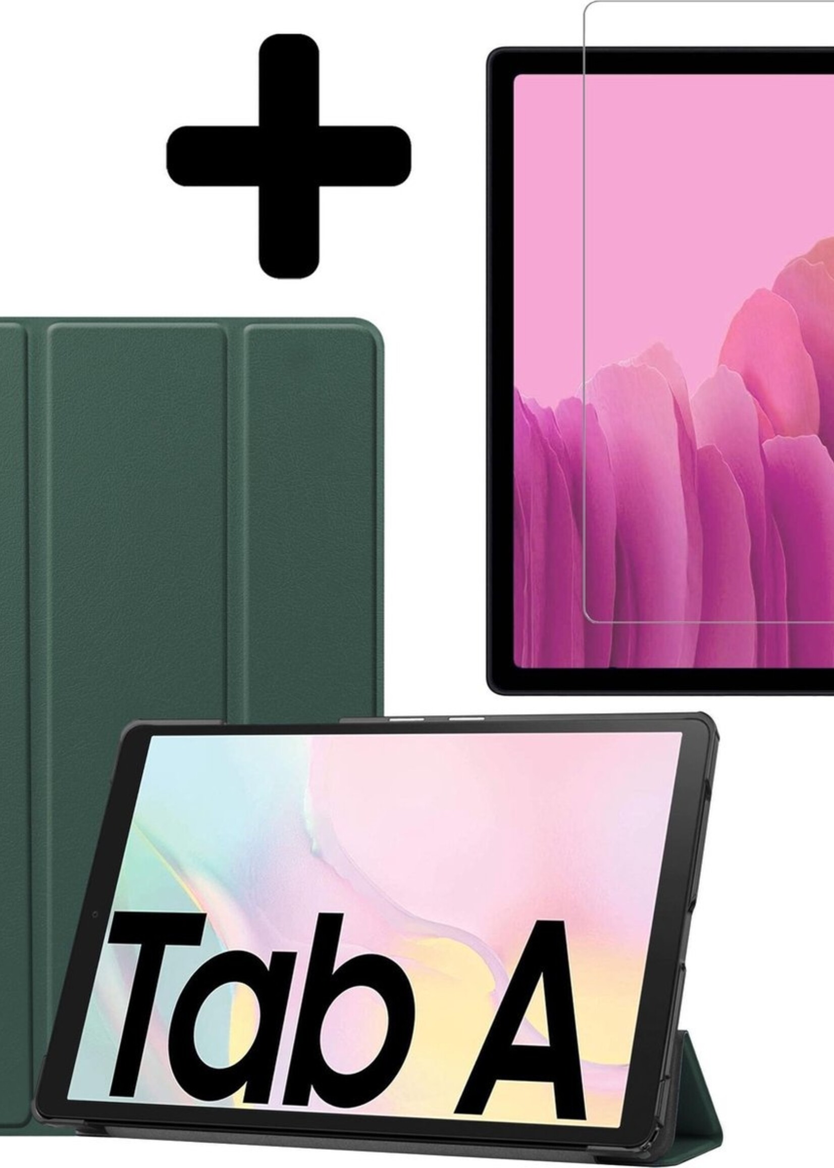 LUQ Hoes Geschikt voor Samsung Galaxy Tab A7 Hoes Luxe Hoesje Book Case Met Screenprotector - Hoesje Geschikt voor Samsung Tab A7 Hoes Cover - Donkergroen