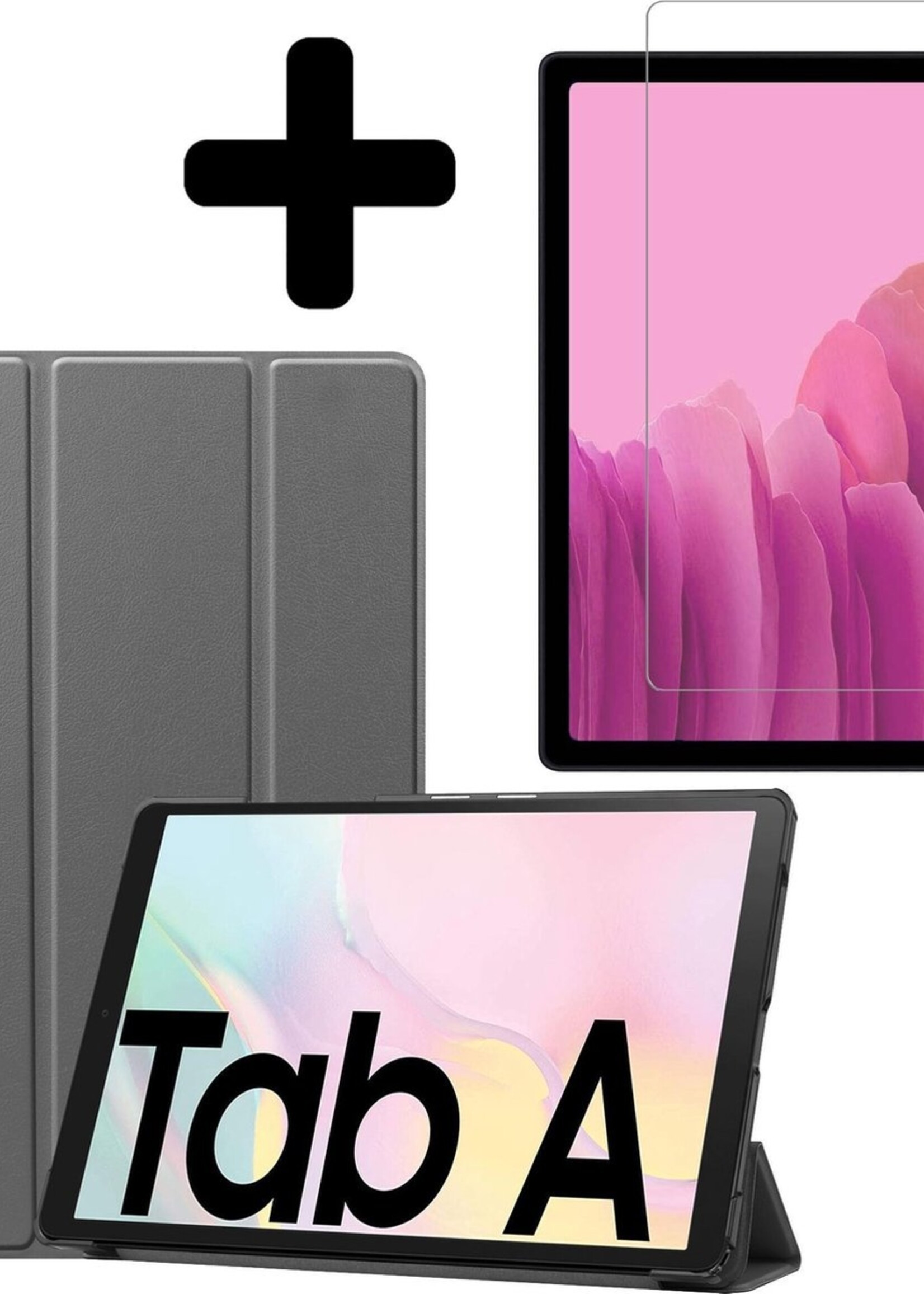 LUQ Hoes Geschikt voor Samsung Galaxy Tab A7 Hoes Luxe Hoesje Book Case Met Screenprotector - Hoesje Geschikt voor Samsung Tab A7 Hoes Cover - Grijs