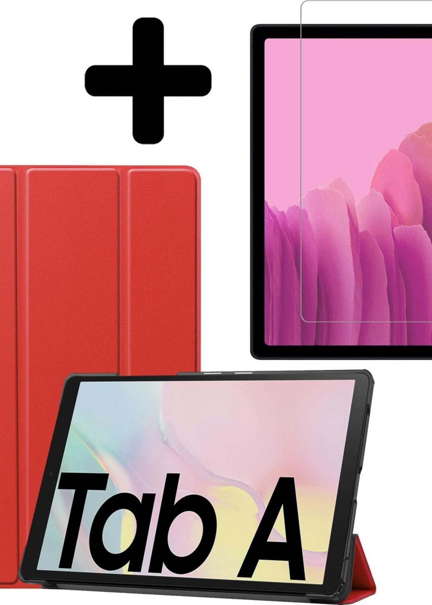LUQ Hoes Geschikt voor Samsung Galaxy Tab A7 Hoes Luxe Hoesje Book Case Met Screenprotector - Hoesje Geschikt voor Samsung Tab A7 Hoes Cover - Rood