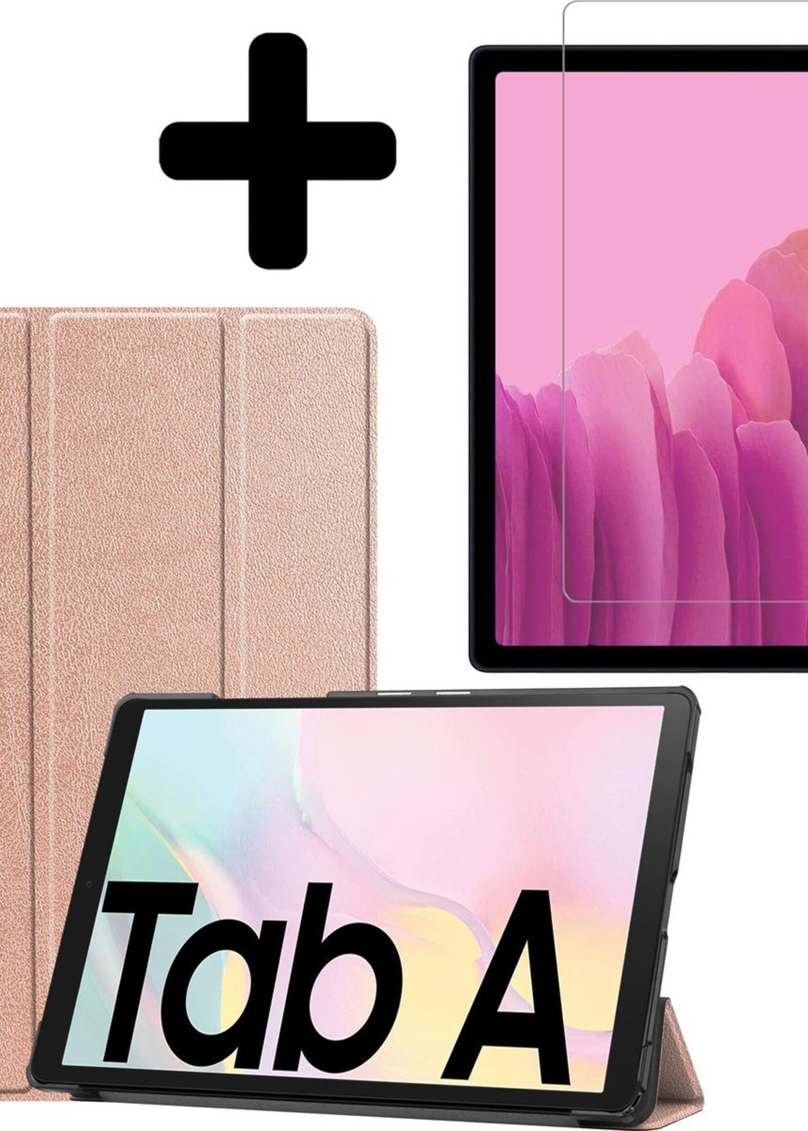 LUQ Hoes Geschikt voor Samsung Galaxy Tab A7 Hoes Luxe Hoesje Book Case Met Screenprotector - Hoesje Geschikt voor Samsung Tab A7 Hoes Cover - Rosé goud