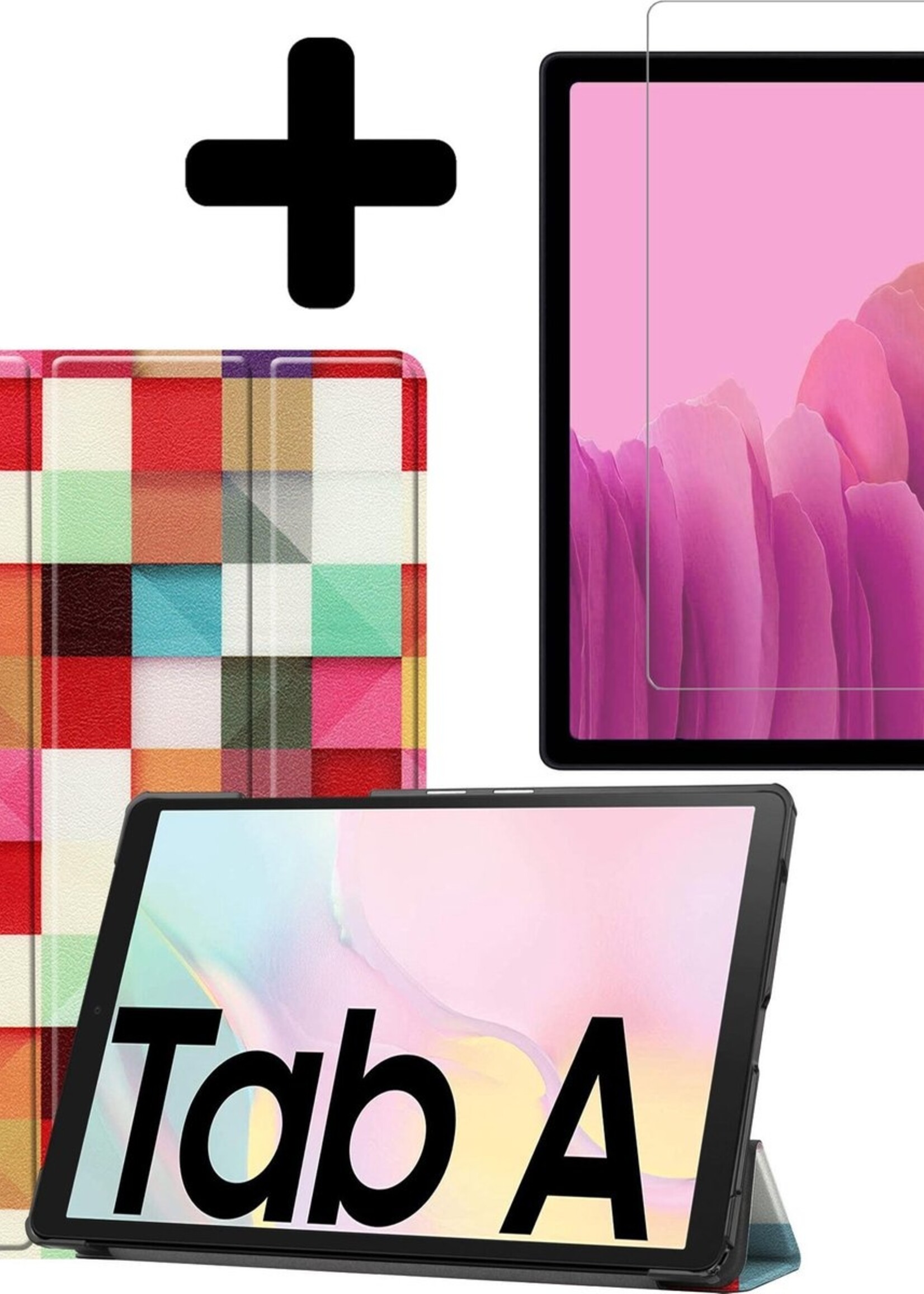LUQ Hoes Geschikt voor Samsung Galaxy Tab A7 Hoes Luxe Hoesje Book Case Met Screenprotector - Hoesje Geschikt voor Samsung Tab A7 Hoes Cover - Blokken