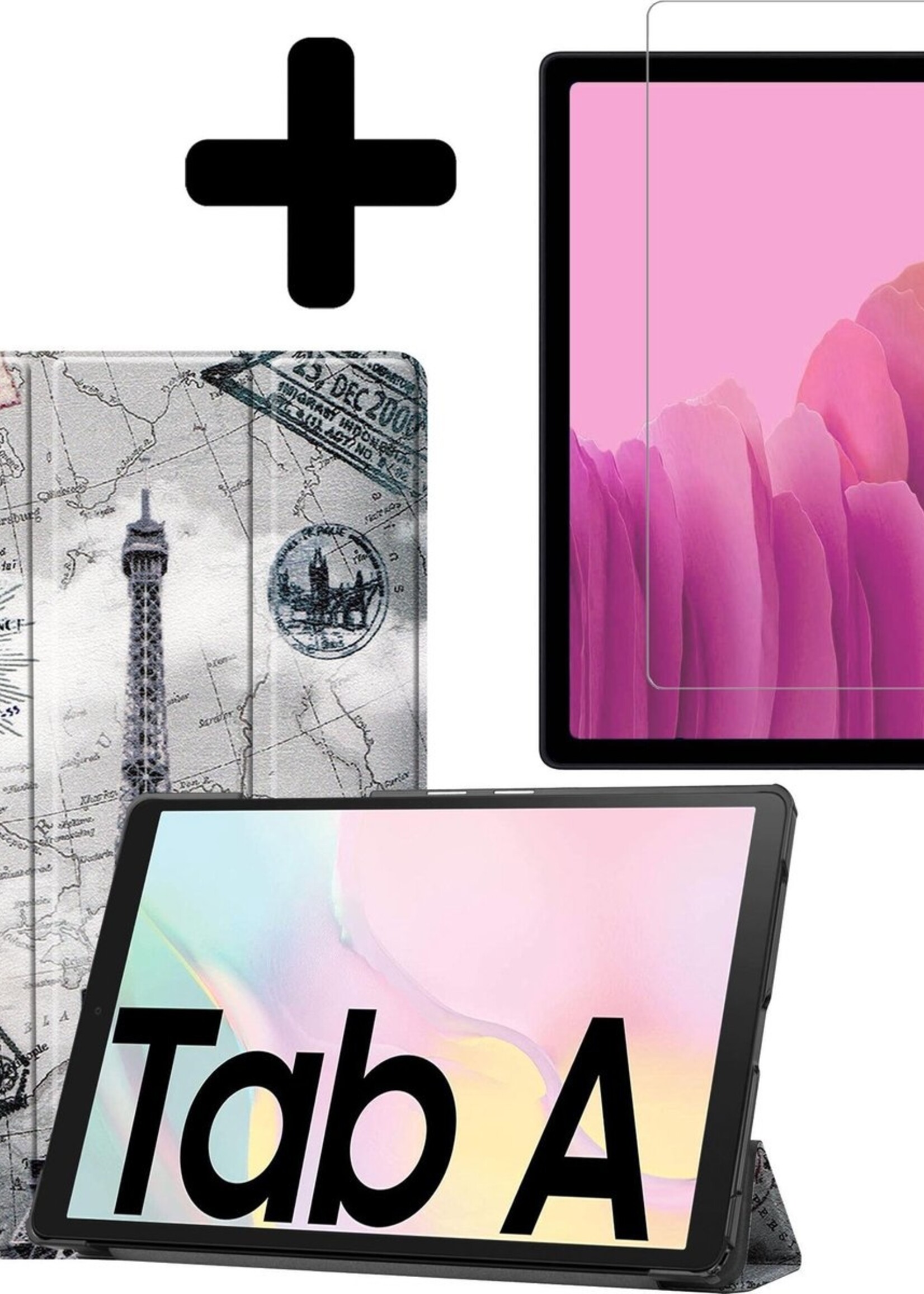 LUQ Hoes Geschikt voor Samsung Galaxy Tab A7 Hoes Luxe Hoesje Book Case Met Screenprotector - Hoesje Geschikt voor Samsung Tab A7 Hoes Cover - Eiffeltoren
