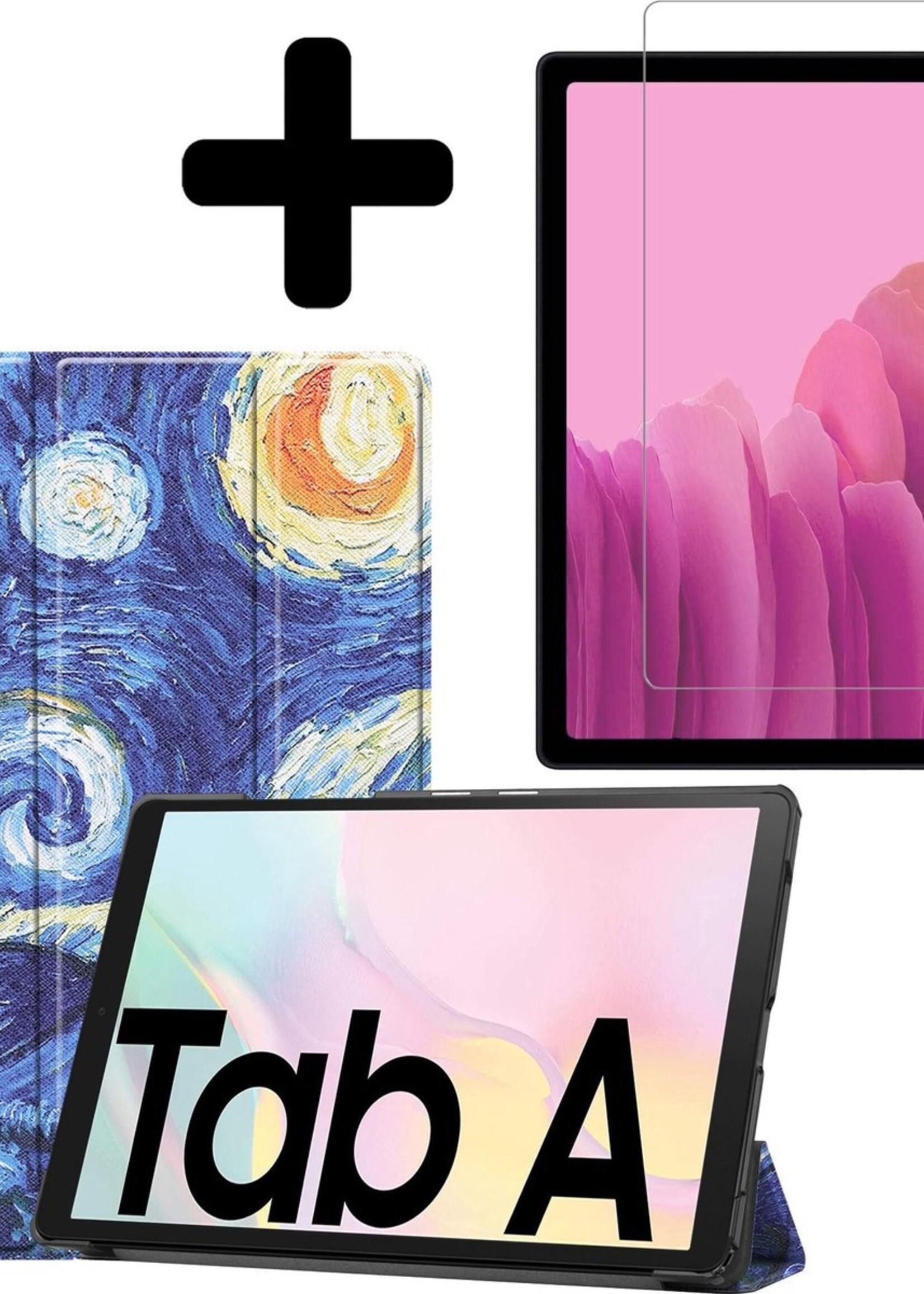 LUQ Hoes Geschikt voor Samsung Galaxy Tab A7 Hoes Luxe Hoesje Book Case Met Screenprotector - Hoesje Geschikt voor Samsung Tab A7 Hoes Cover - Sterrenhemel