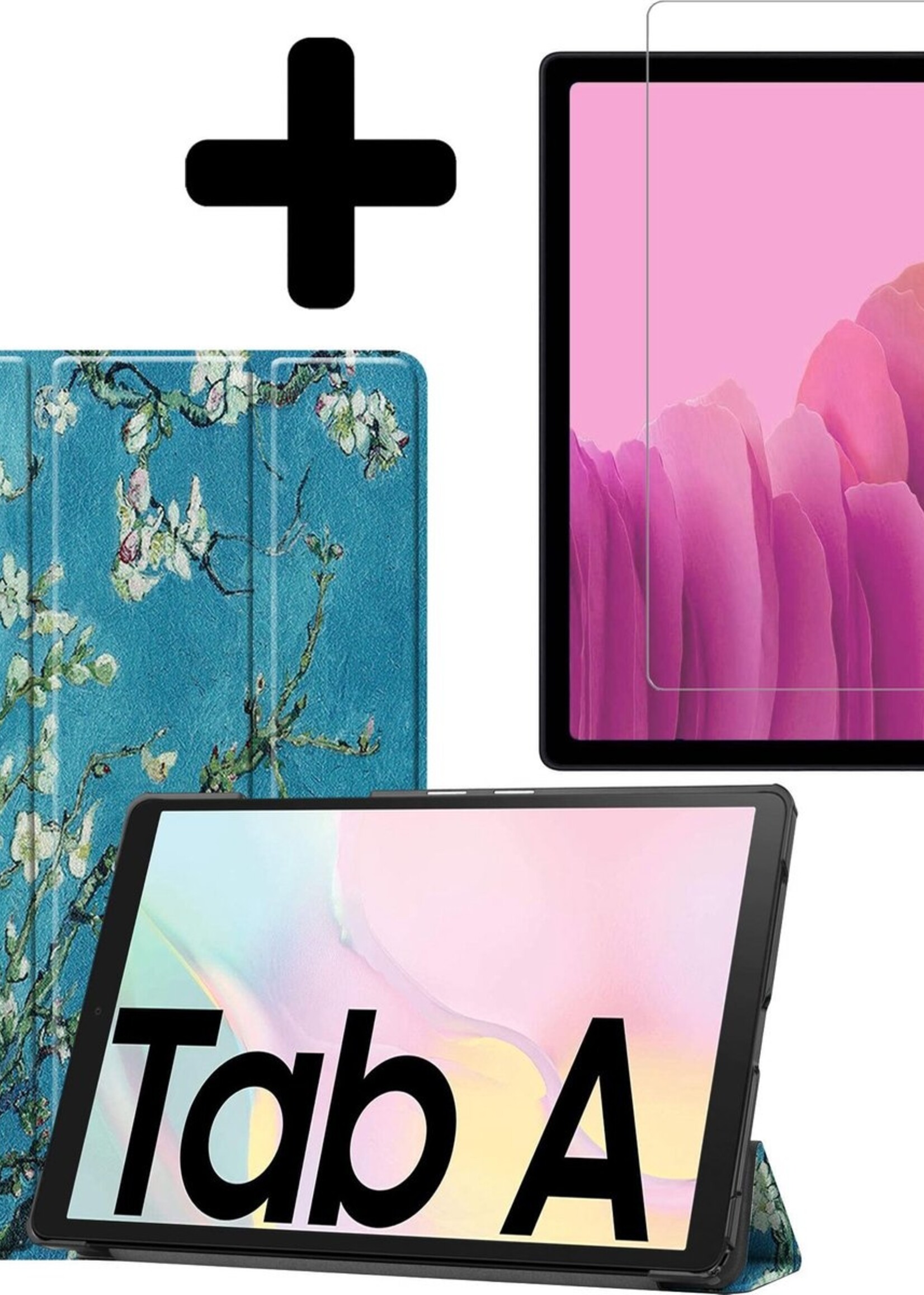 LUQ Hoes Geschikt voor Samsung Galaxy Tab A7 Hoes Luxe Hoesje Book Case Met Screenprotector - Hoesje Geschikt voor Samsung Tab A7 Hoes Cover - Bloesem