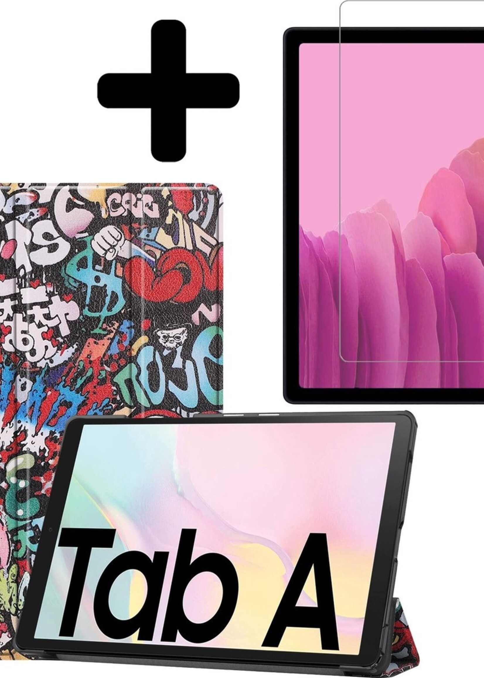 LUQ Hoes Geschikt voor Samsung Galaxy Tab A7 Hoes Luxe Hoesje Book Case Met Screenprotector - Hoesje Geschikt voor Samsung Tab A7 Hoes Cover - Graffity
