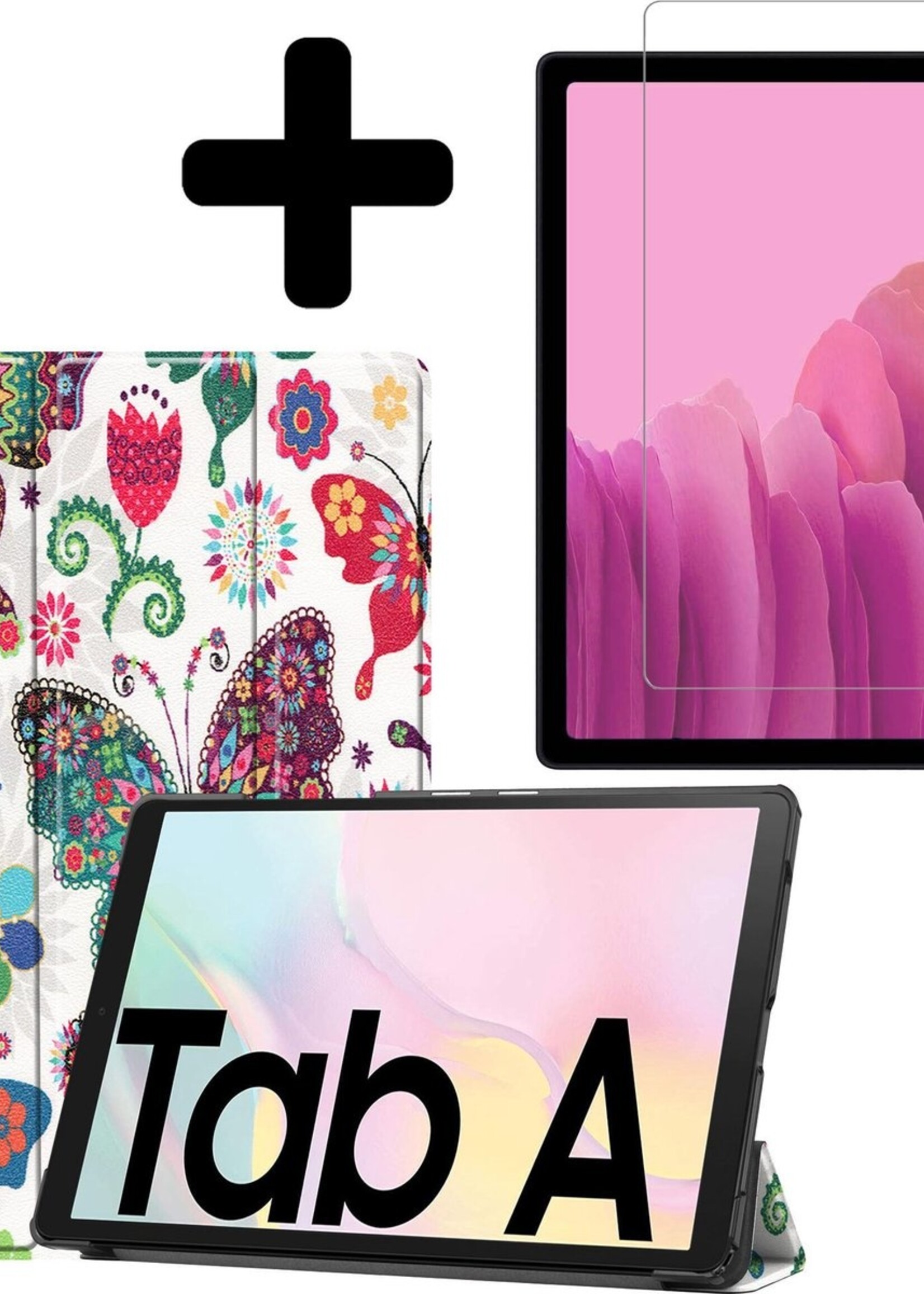 LUQ Hoes Geschikt voor Samsung Galaxy Tab A7 Hoes Luxe Hoesje Book Case Met Screenprotector - Hoesje Geschikt voor Samsung Tab A7 Hoes Cover - Vlinders