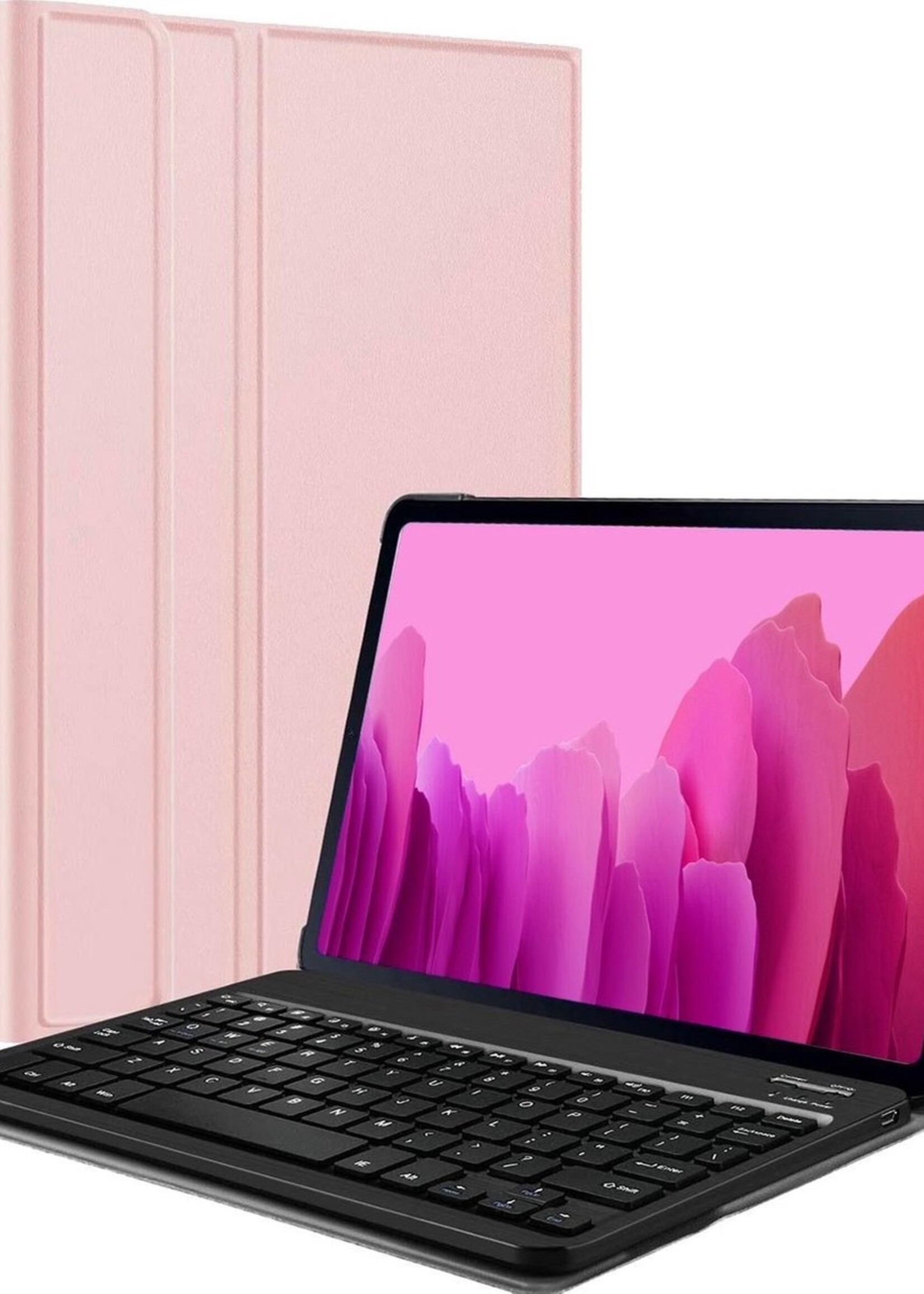 LUQ Hoes Geschikt voor Samsung Galaxy Tab A7 Hoes Keyboard Cover Toetsenbord Hoesje - Hoesje Geschikt voor Samsung Tab A7 Toetsenbord Hoes - Rosé goud