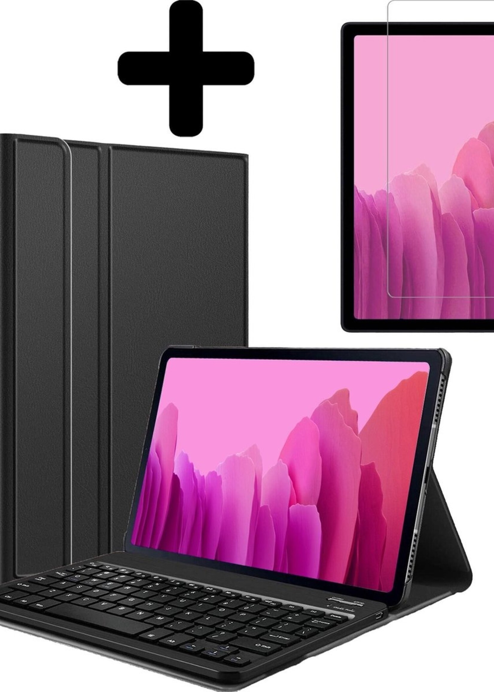 LUQ Hoes Geschikt voor Samsung Galaxy Tab A7 Hoes Keyboard Cover Toetsenbord Hoesje Met Screenprotector - Hoesje Geschikt voor Samsung Tab A7 Toetsenbord Hoes - Zwart