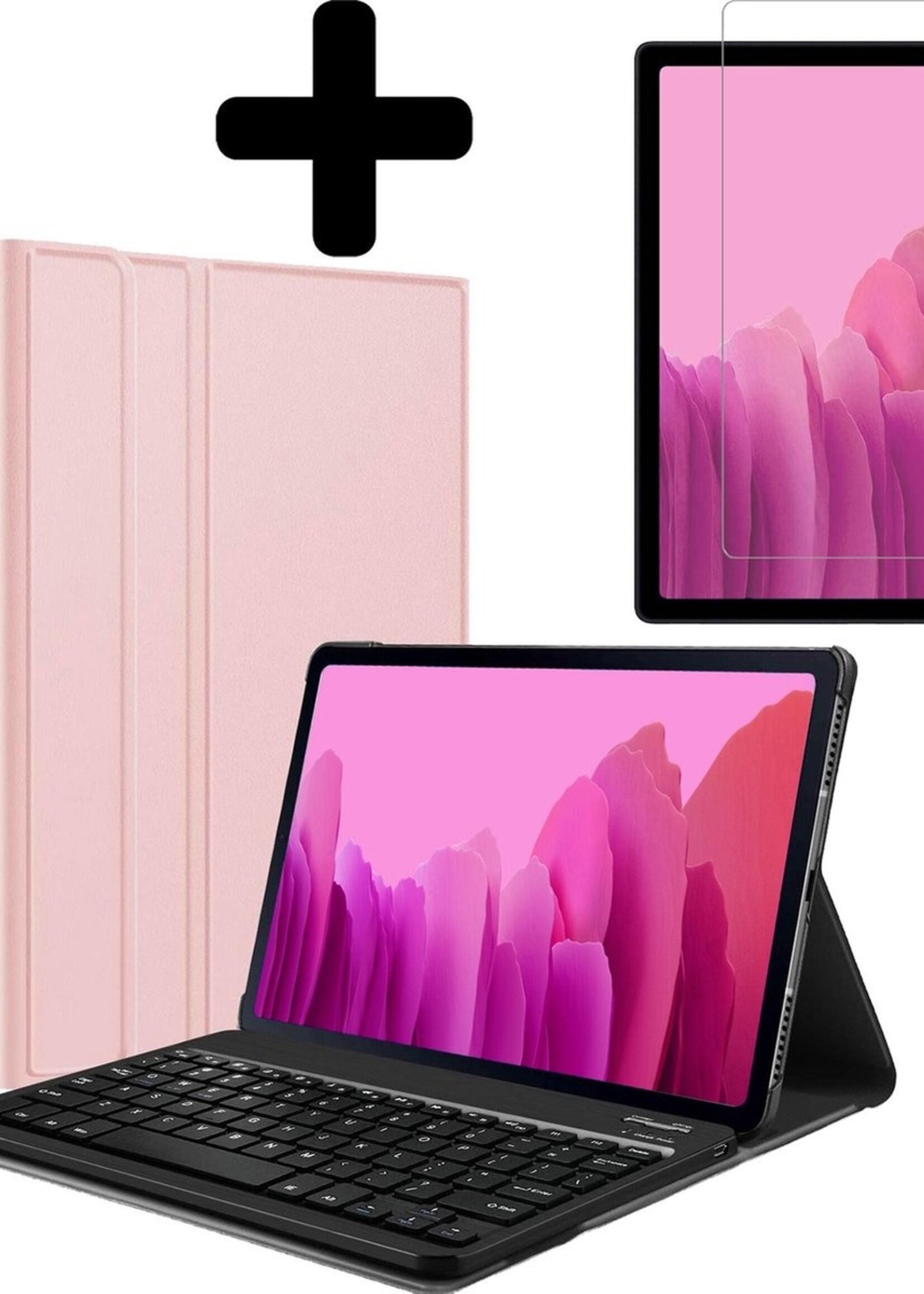 LUQ Hoes Geschikt voor Samsung Galaxy Tab A7 Hoes Keyboard Cover Toetsenbord Hoesje Met Screenprotector - Hoesje Geschikt voor Samsung Tab A7 Toetsenbord Hoes - Rosé goud