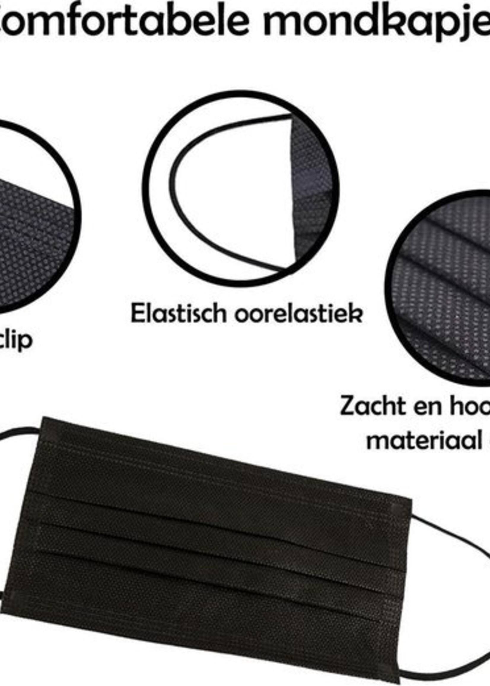 LUQ Mondkapje Zwart Wegwerp - Mondmasker Wegwerp - Mondkapje Wegwerp Zwart - Mondkapjes Wegwerp Zwart - 10 Stuks