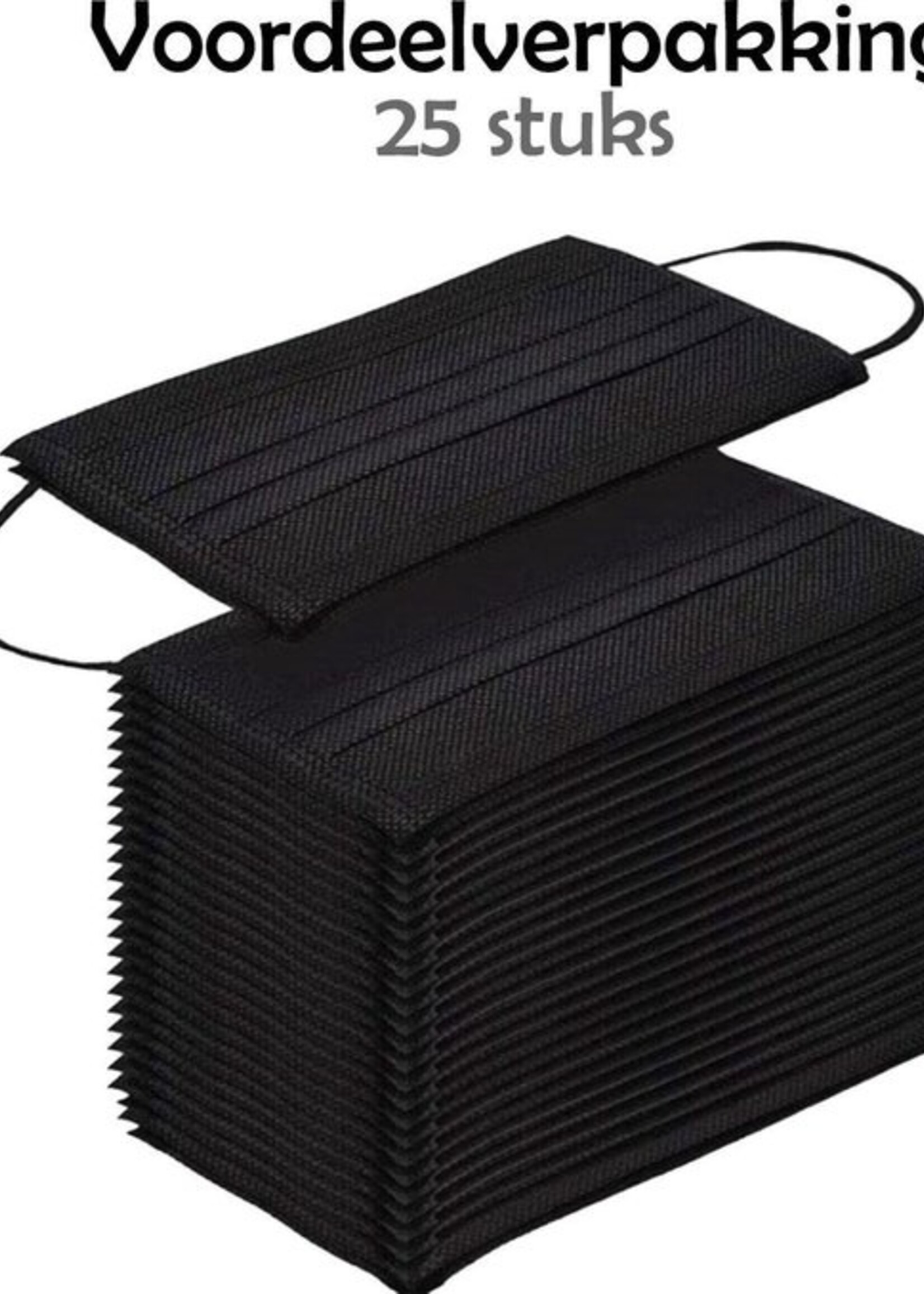 LUQ Mondkapje Zwart Wegwerp - Mondmasker Wegwerp - Mondkapje Wegwerp Zwart - Mondkapjes Wegwerp Zwart - 25 Stuks