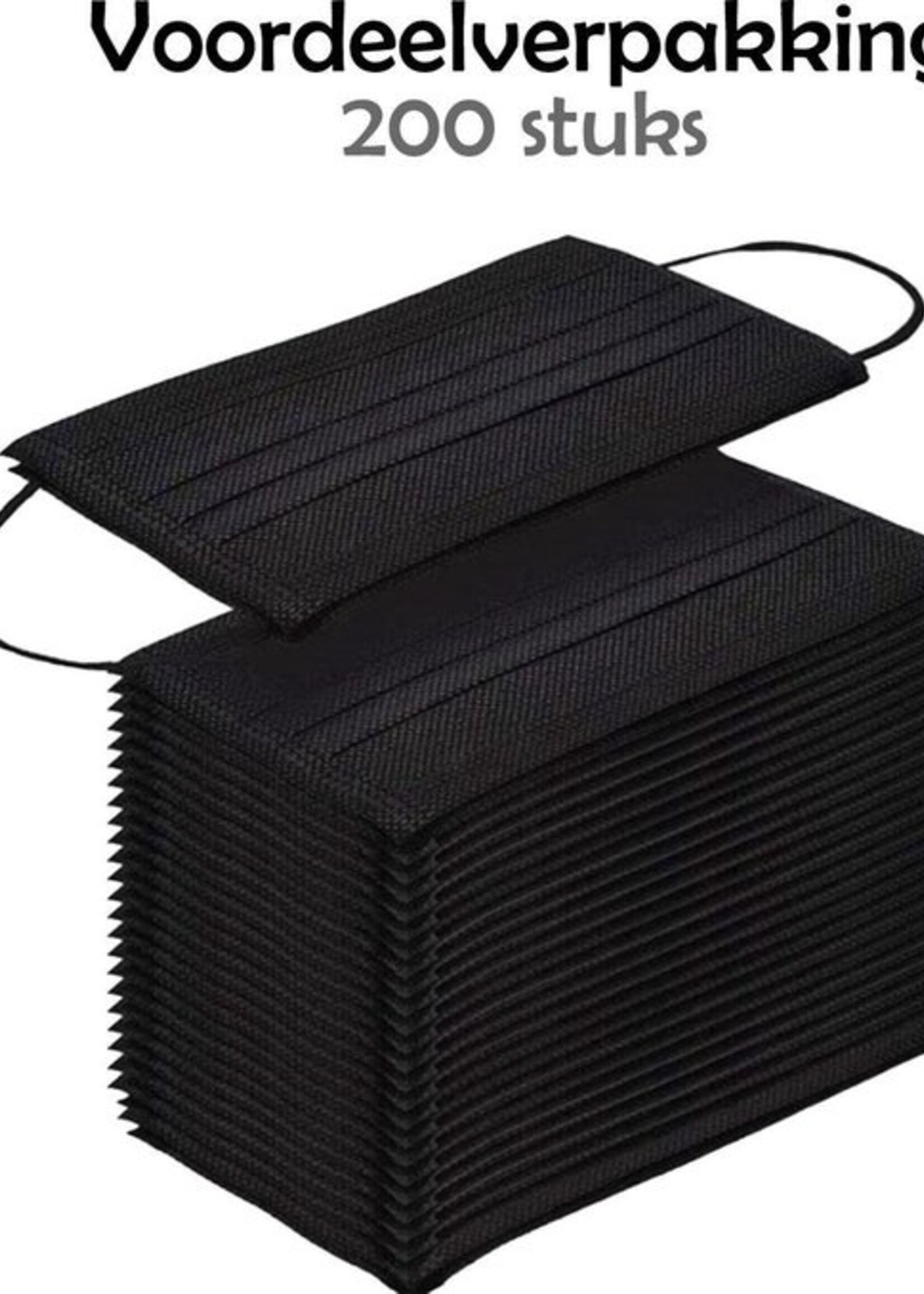 LUQ Mondkapje Zwart Wegwerp - Mondmasker Wegwerp - Mondkapje Wegwerp Zwart - Mondkapjes Wegwerp Zwart - 200 Stuks