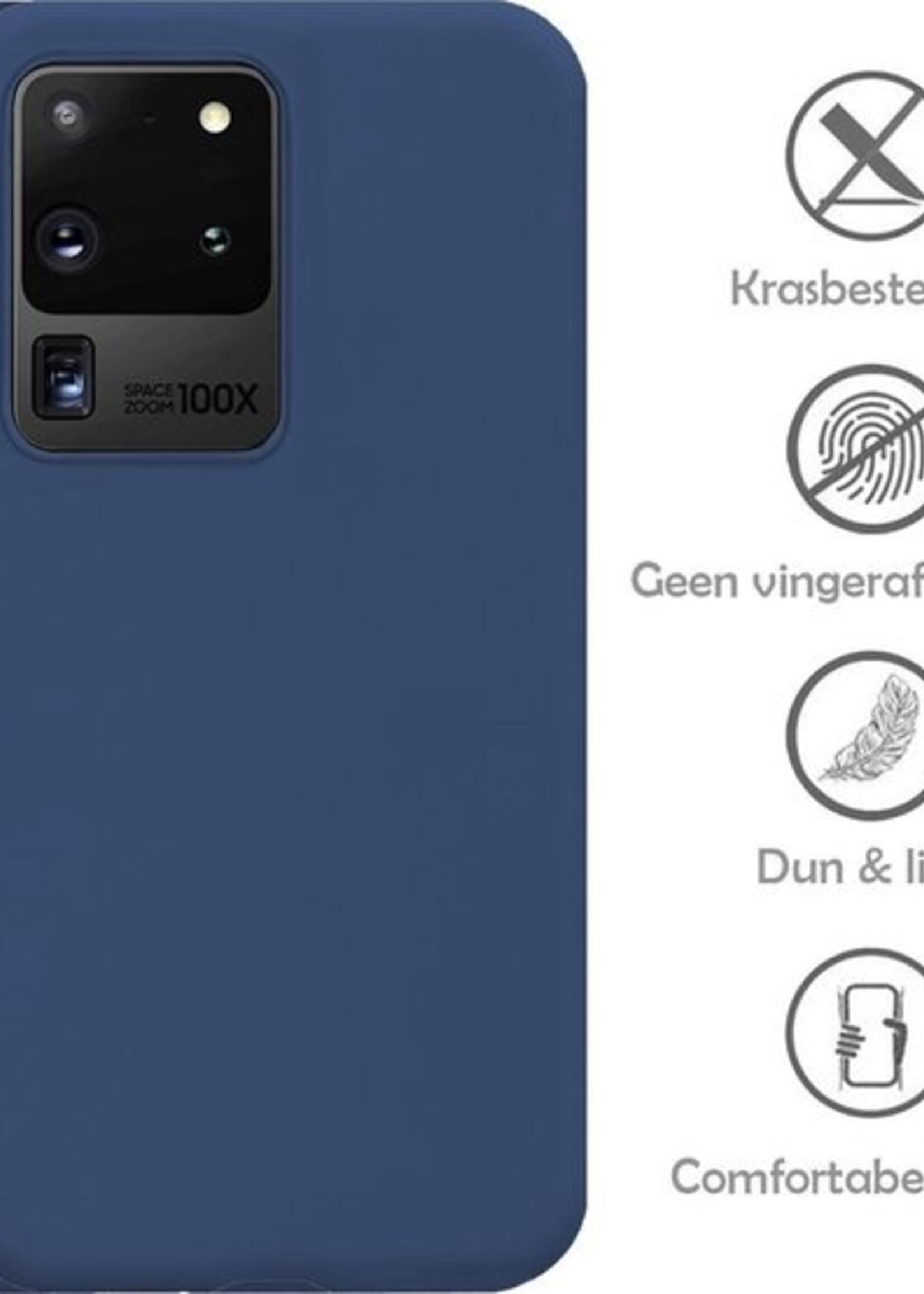 LUQ Hoesje Geschikt voor Samsung S20 Ultra Hoesje Siliconen Case - Hoes Geschikt voor Samsung Galaxy S20 Ultra Hoes Siliconen - Donkerblauw