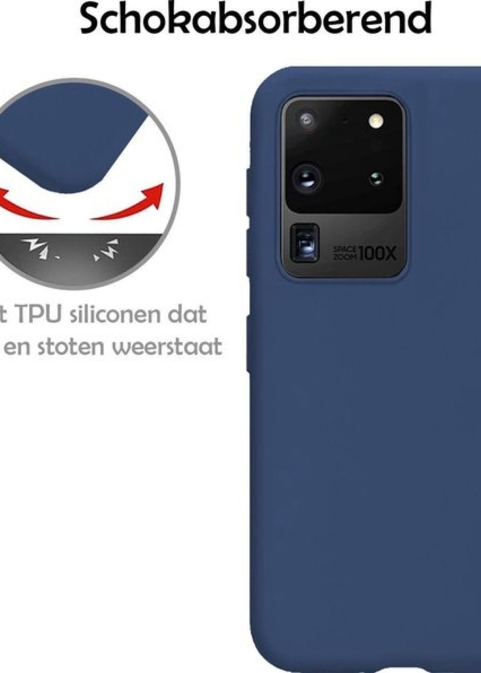 LUQ Hoesje Geschikt voor Samsung S20 Ultra Hoesje Siliconen Case - Hoes Geschikt voor Samsung Galaxy S20 Ultra Hoes Siliconen - Donkerblauw