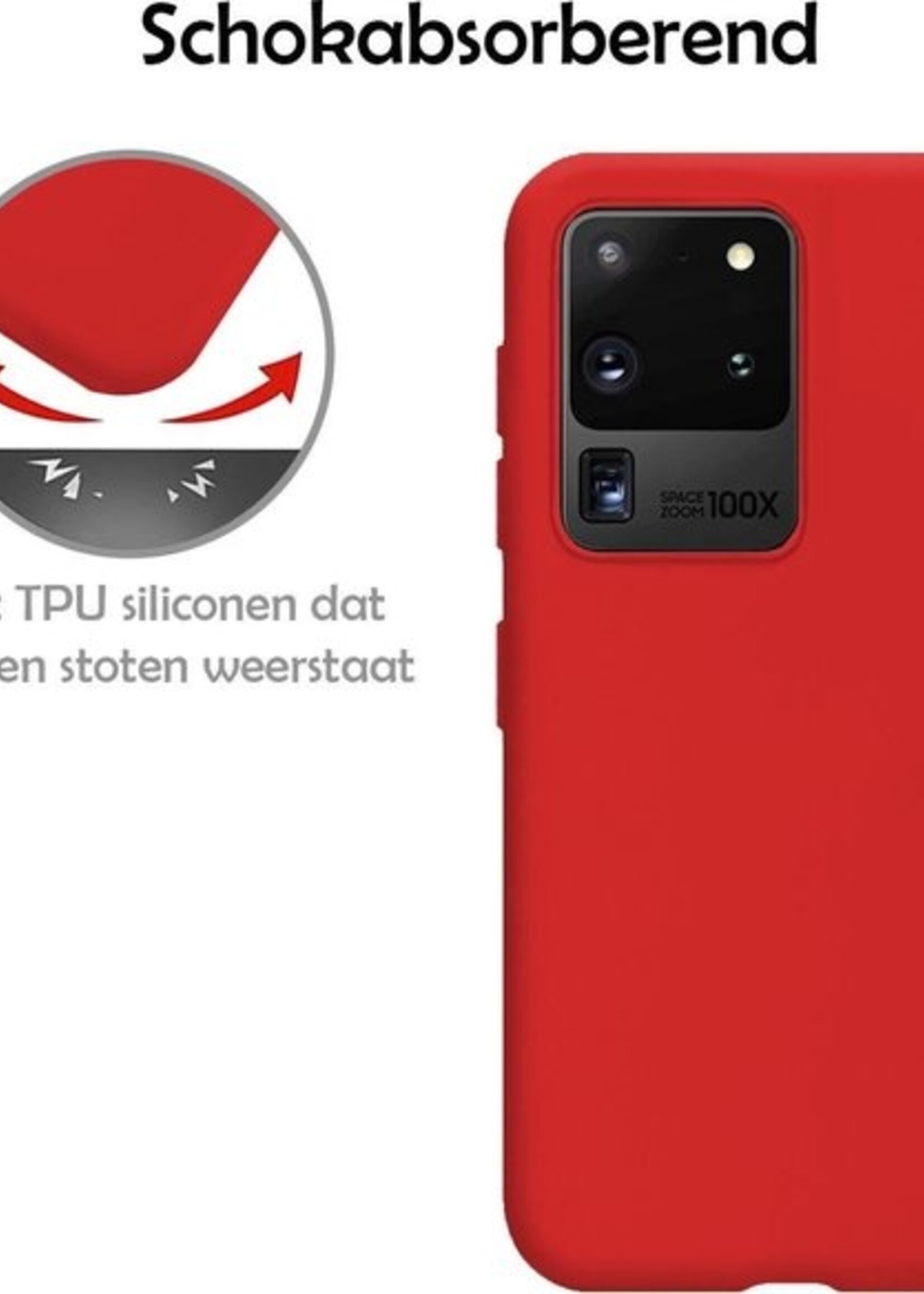 LUQ Hoesje Geschikt voor Samsung S20 Ultra Hoesje Siliconen Case - Hoes Geschikt voor Samsung Galaxy S20 Ultra Hoes Siliconen - Rood
