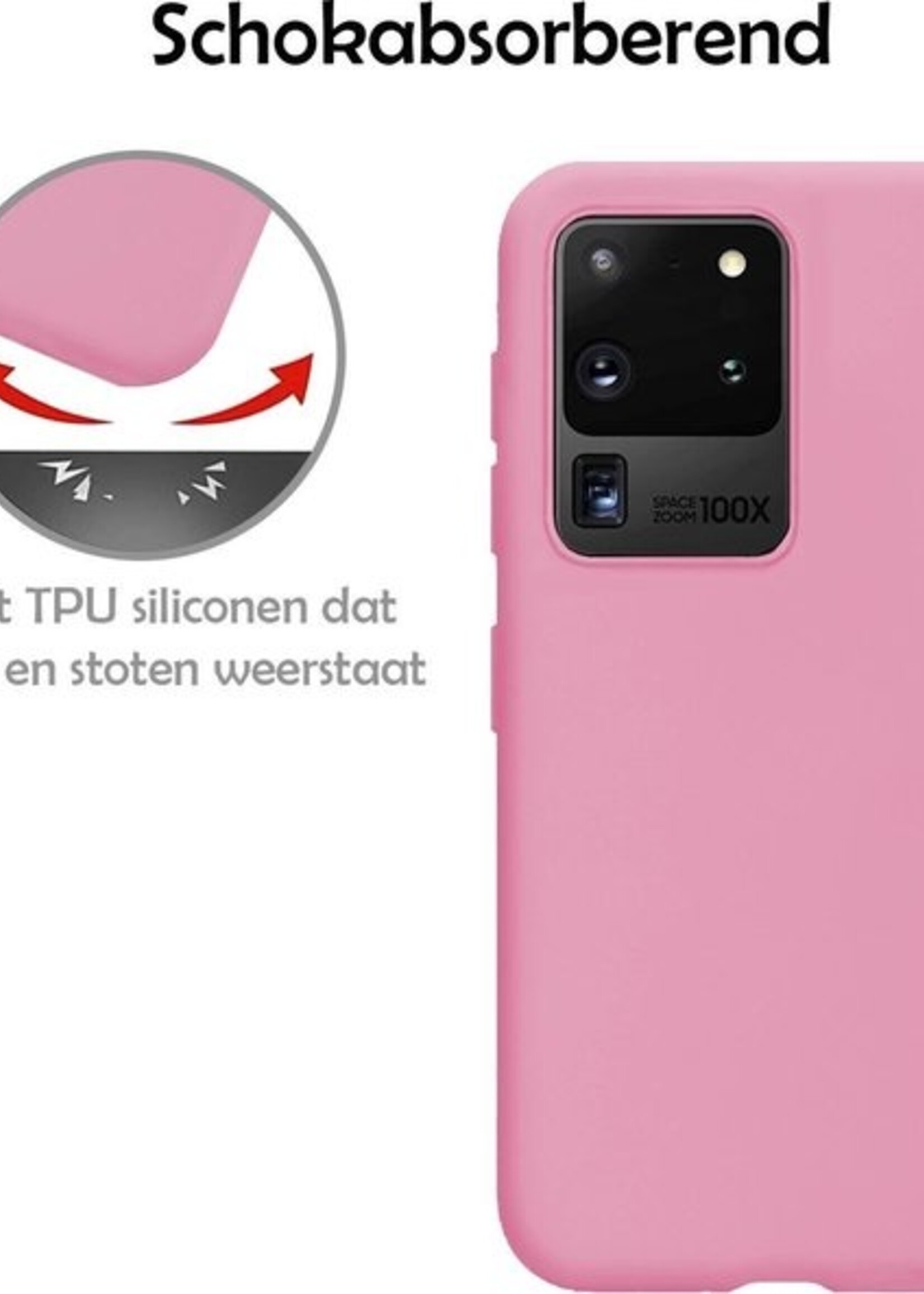 LUQ Hoesje Geschikt voor Samsung S20 Ultra Hoesje Siliconen Case - Hoes Geschikt voor Samsung Galaxy S20 Ultra Hoes Siliconen - Roze