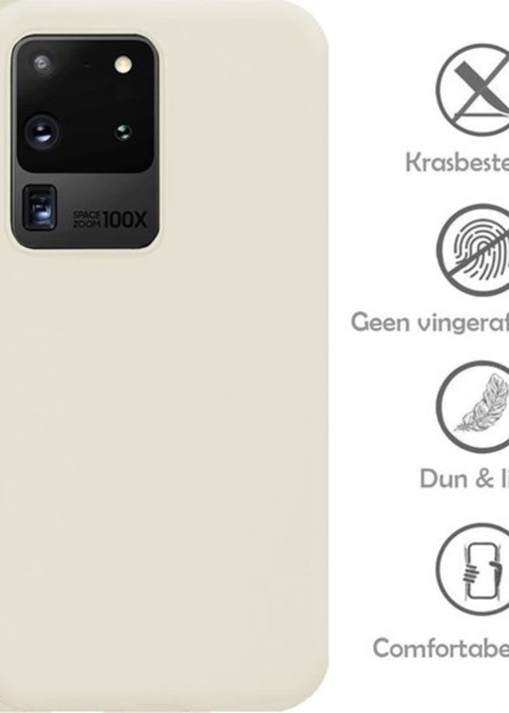 LUQ Hoesje Geschikt voor Samsung S20 Ultra Hoesje Siliconen Case - Hoes Geschikt voor Samsung Galaxy S20 Ultra Hoes Siliconen - Wit