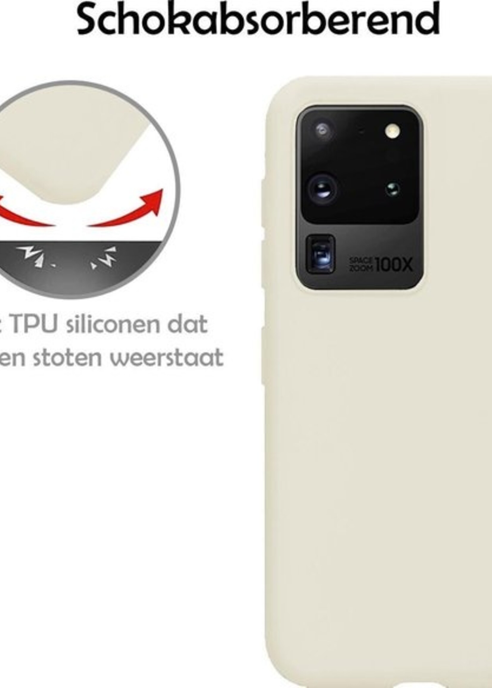 LUQ Hoesje Geschikt voor Samsung S20 Ultra Hoesje Siliconen Case - Hoes Geschikt voor Samsung Galaxy S20 Ultra Hoes Siliconen - Wit