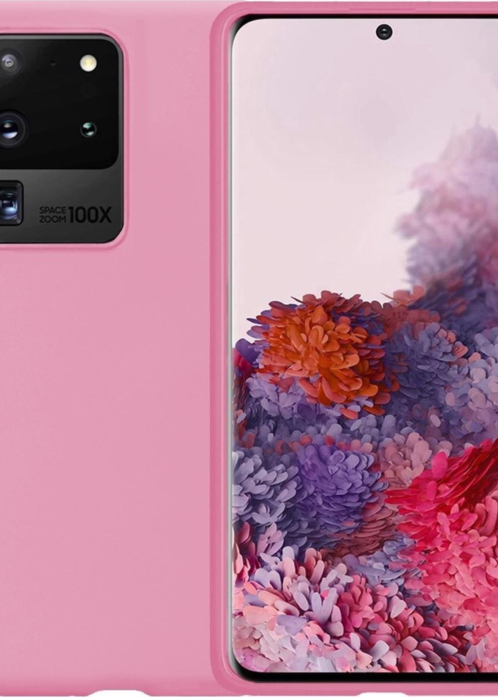 LUQ Hoesje Geschikt voor Samsung S20 Ultra Hoesje Siliconen Case - Hoes Geschikt voor Samsung Galaxy S20 Ultra Hoes Siliconen - Roze