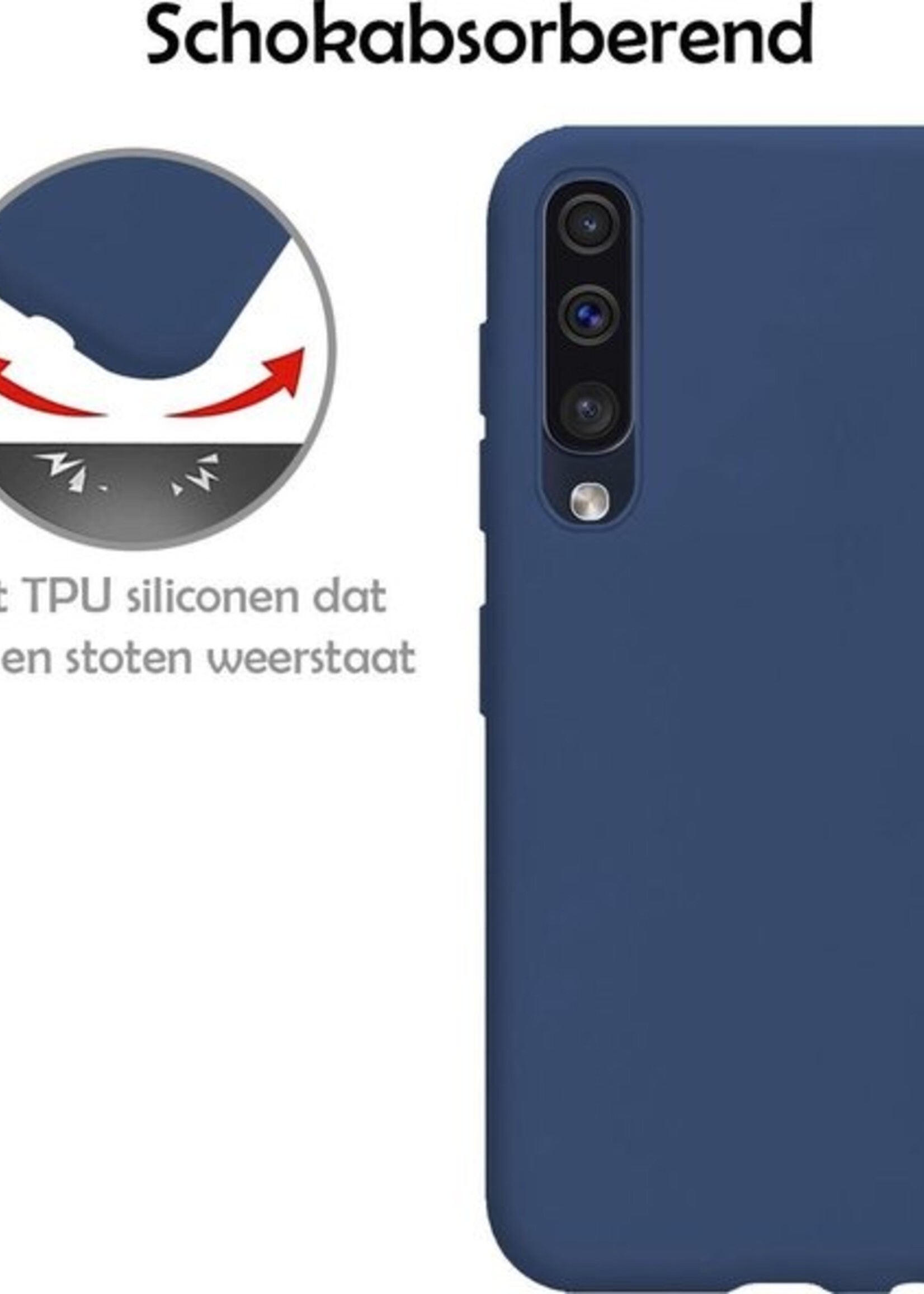 LUQ Hoesje Geschikt voor Samsung Galaxy A50 Hoesje Siliconen Case - Hoes Geschikt voor Samsung A50 Hoes Siliconen - Donkerblauw - 2 Stuks
