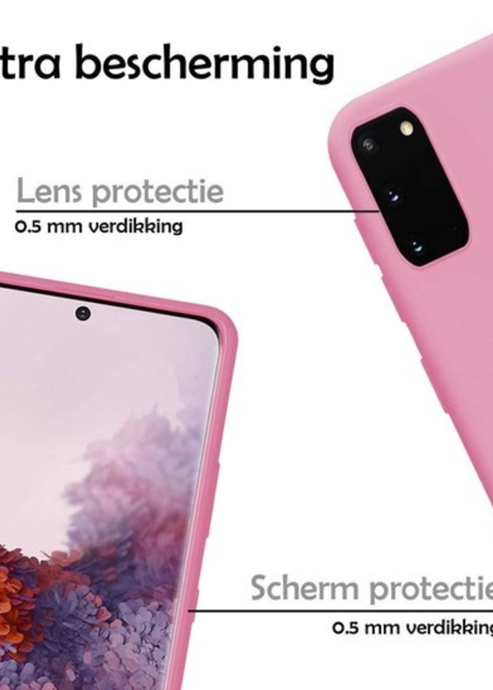 LUQ Hoesje Geschikt voor Samsung S20 Hoesje Siliconen Case - Hoes Geschikt voor Samsung Galaxy S20 Hoes Siliconen - Roze - 2 Stuks