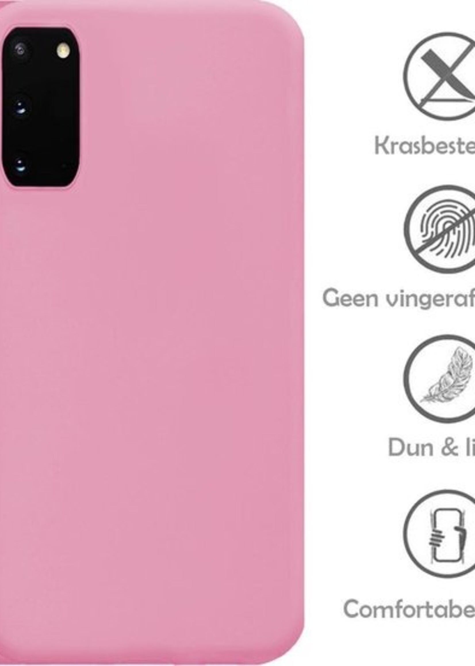 LUQ Hoesje Geschikt voor Samsung S20 Hoesje Siliconen Case - Hoes Geschikt voor Samsung Galaxy S20 Hoes Siliconen - Roze - 2 Stuks