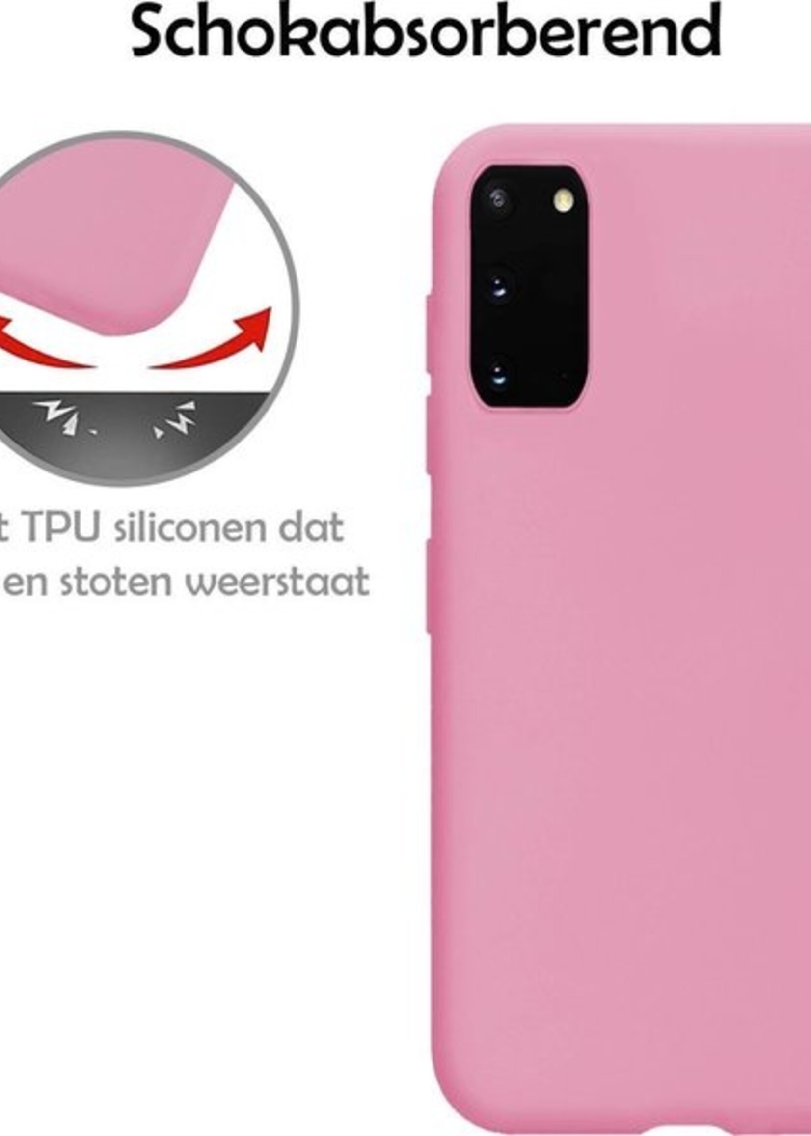 LUQ Hoesje Geschikt voor Samsung S20 Hoesje Siliconen Case - Hoes Geschikt voor Samsung Galaxy S20 Hoes Siliconen - Roze - 2 Stuks