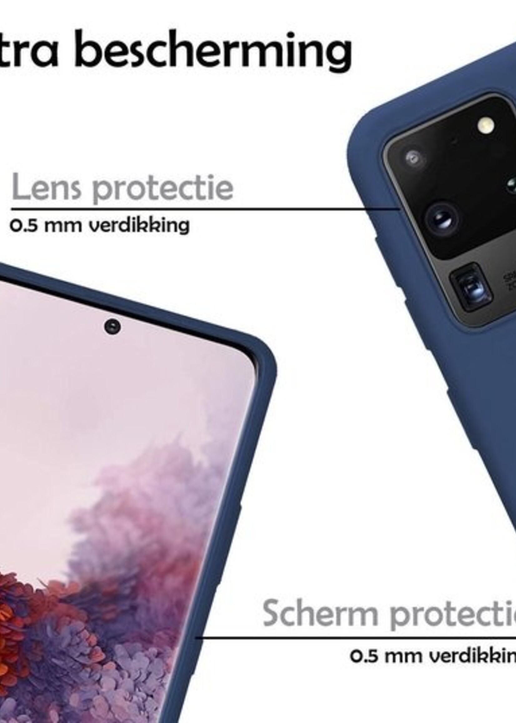 LUQ Hoesje Geschikt voor Samsung S20 Ultra Hoesje Siliconen Case - Hoes Geschikt voor Samsung Galaxy S20 Ultra Hoes Siliconen - Donkerblauw - 2 Stuks