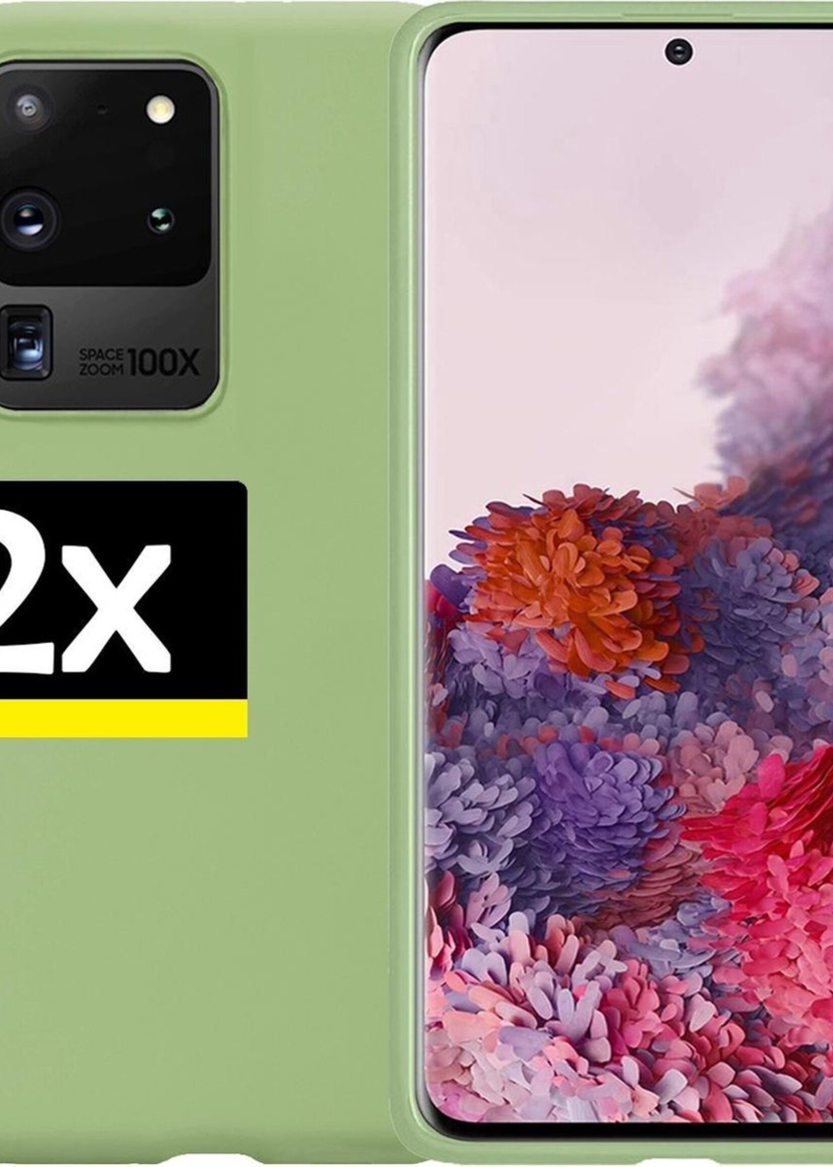 LUQ Hoesje Geschikt voor Samsung S20 Ultra Hoesje Siliconen Case - Hoes Geschikt voor Samsung Galaxy S20 Ultra Hoes Siliconen - Groen - 2 Stuks