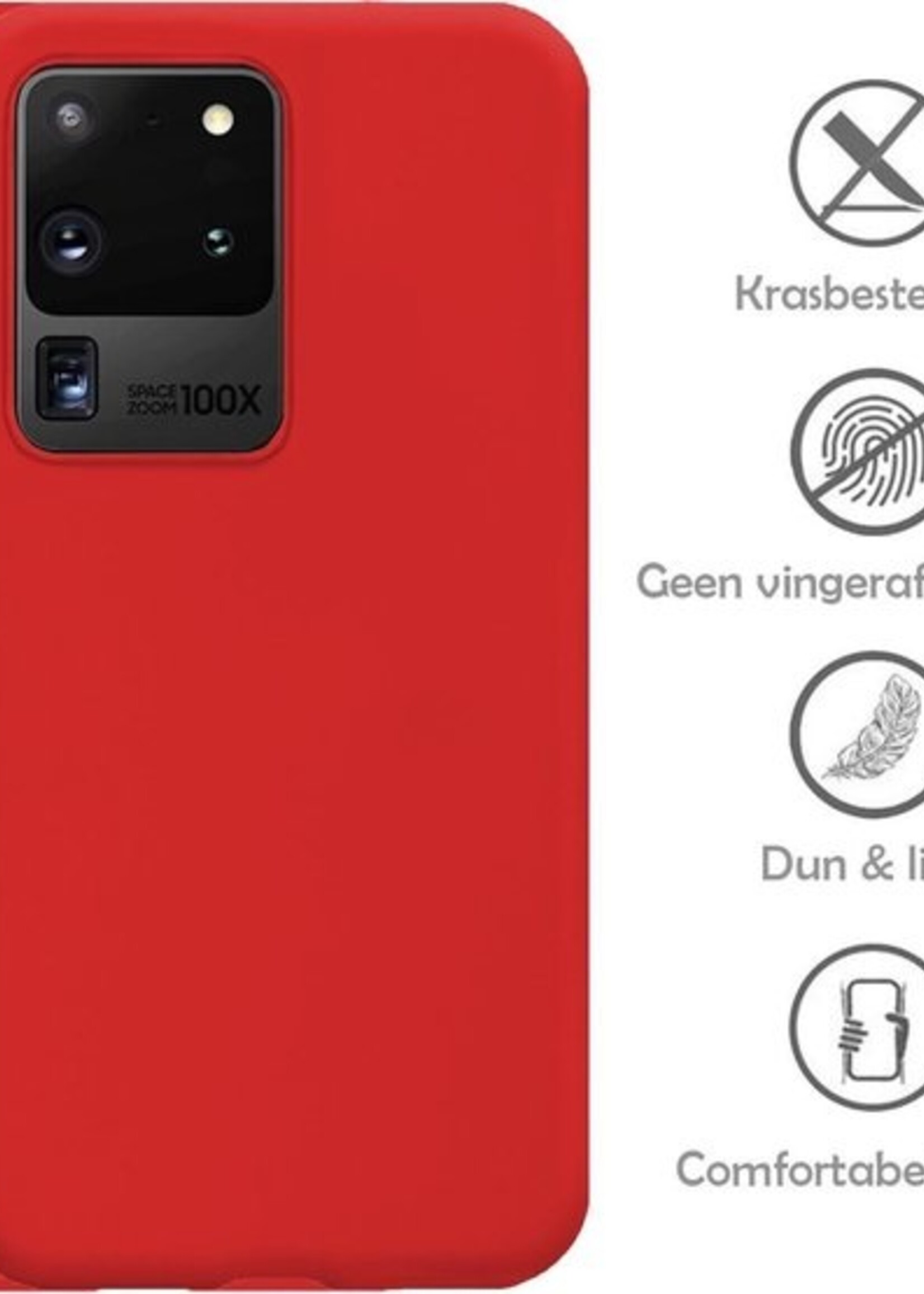 LUQ Hoesje Geschikt voor Samsung S20 Ultra Hoesje Siliconen Case - Hoes Geschikt voor Samsung Galaxy S20 Ultra Hoes Siliconen - Rood - 2 Stuks