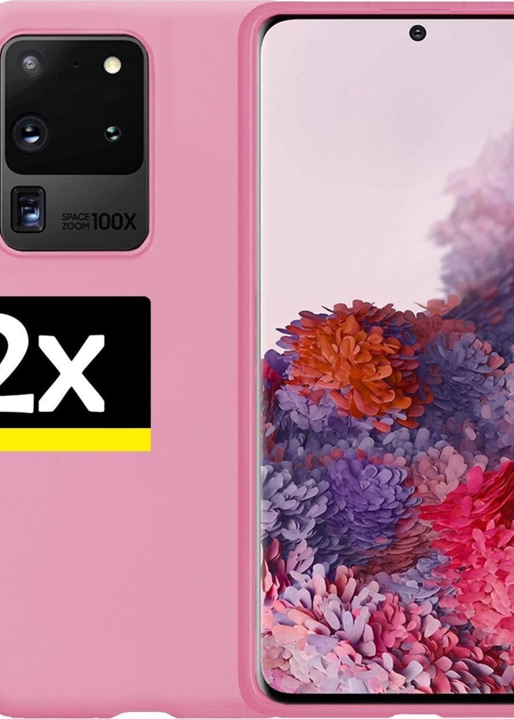 LUQ Hoesje Geschikt voor Samsung S20 Ultra Hoesje Siliconen Case - Hoes Geschikt voor Samsung Galaxy S20 Ultra Hoes Siliconen - Roze - 2 Stuks