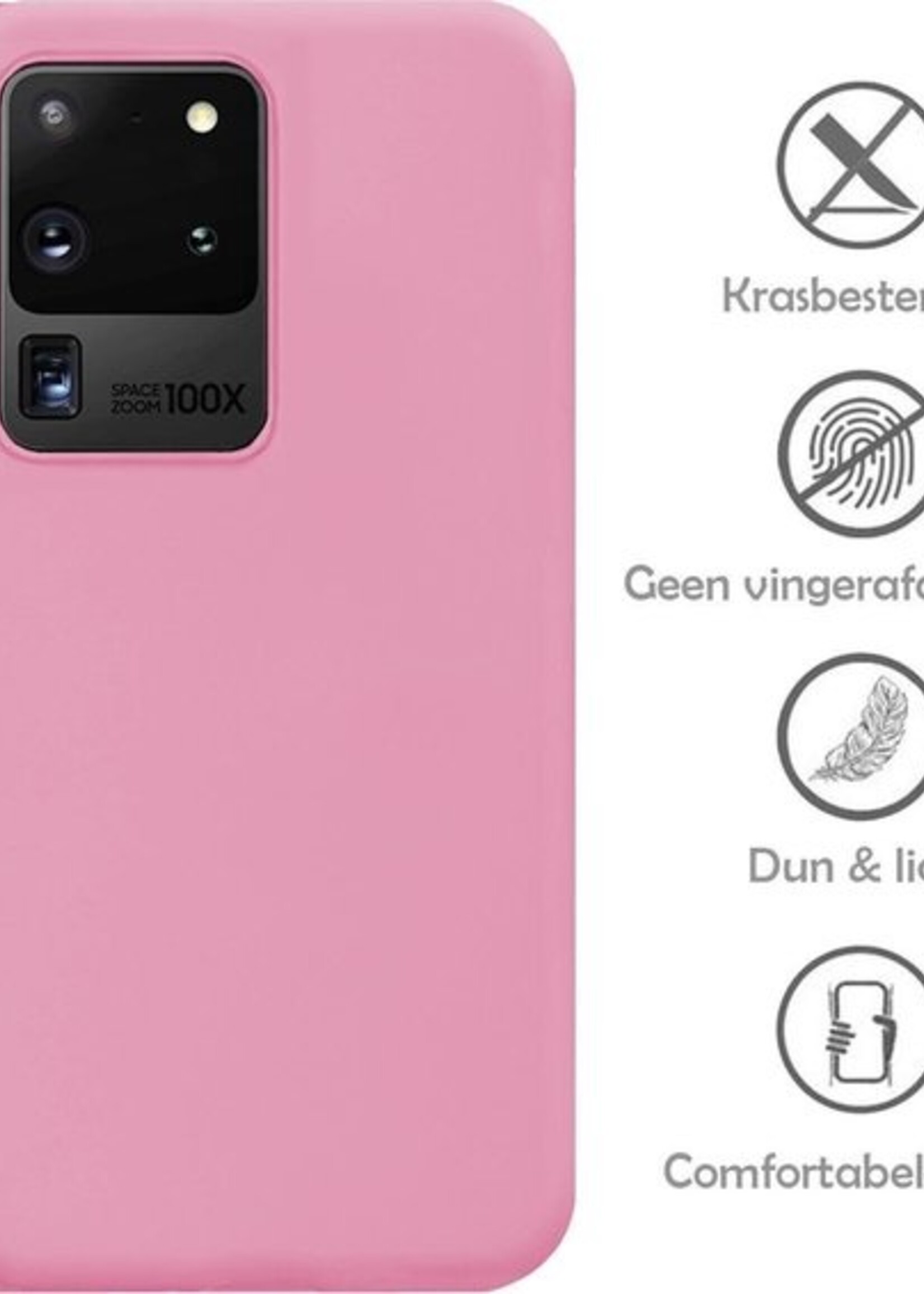 LUQ Hoesje Geschikt voor Samsung S20 Ultra Hoesje Siliconen Case - Hoes Geschikt voor Samsung Galaxy S20 Ultra Hoes Siliconen - Roze - 2 Stuks