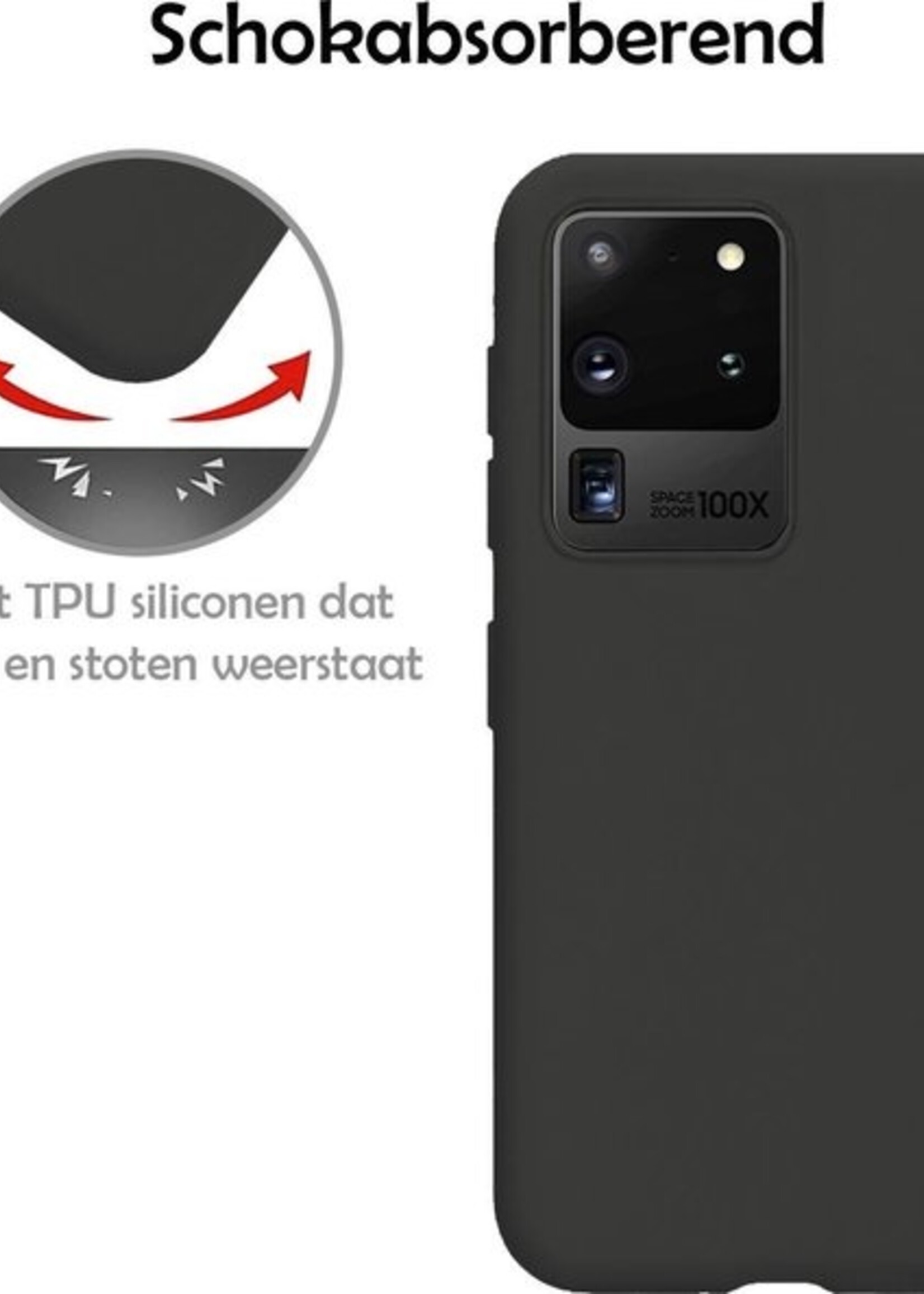 LUQ Hoesje Geschikt voor Samsung S20 Ultra Hoesje Siliconen Case - Hoes Geschikt voor Samsung Galaxy S20 Ultra Hoes Siliconen - Zwart - 2 Stuks