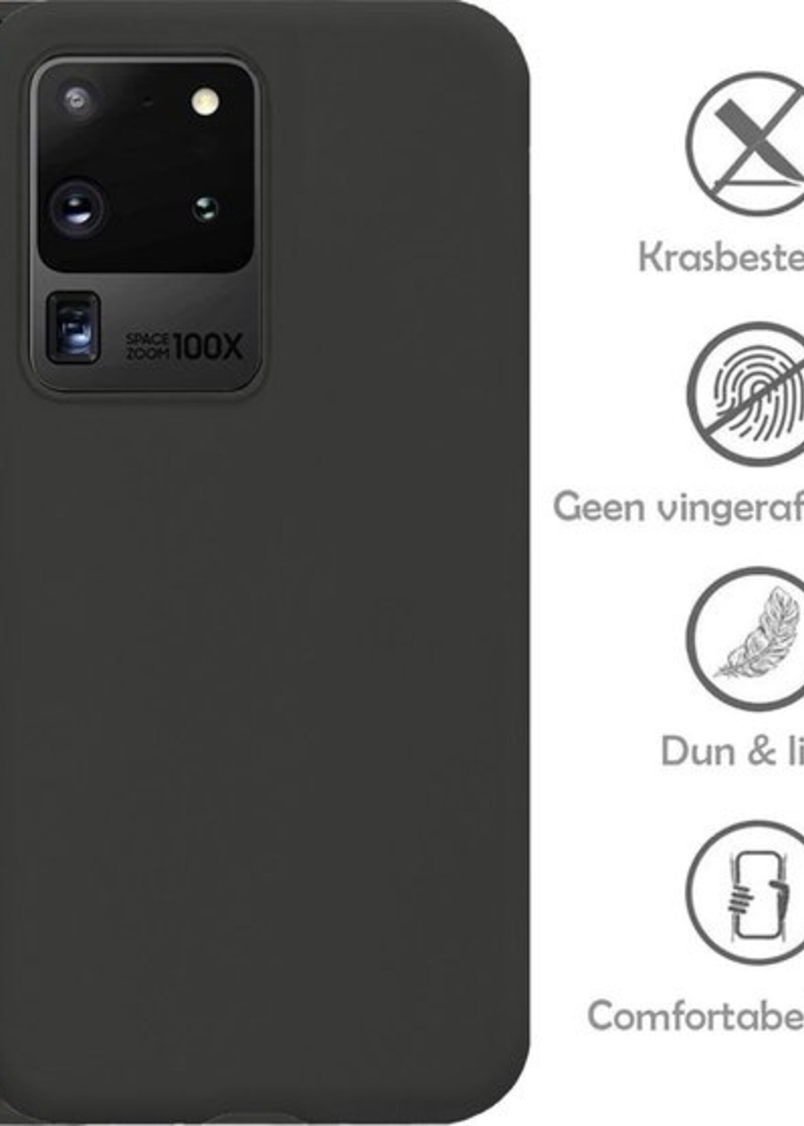 LUQ Hoesje Geschikt voor Samsung S20 Ultra Hoesje Siliconen Case - Hoes Geschikt voor Samsung Galaxy S20 Ultra Hoes Siliconen - Zwart - 2 Stuks