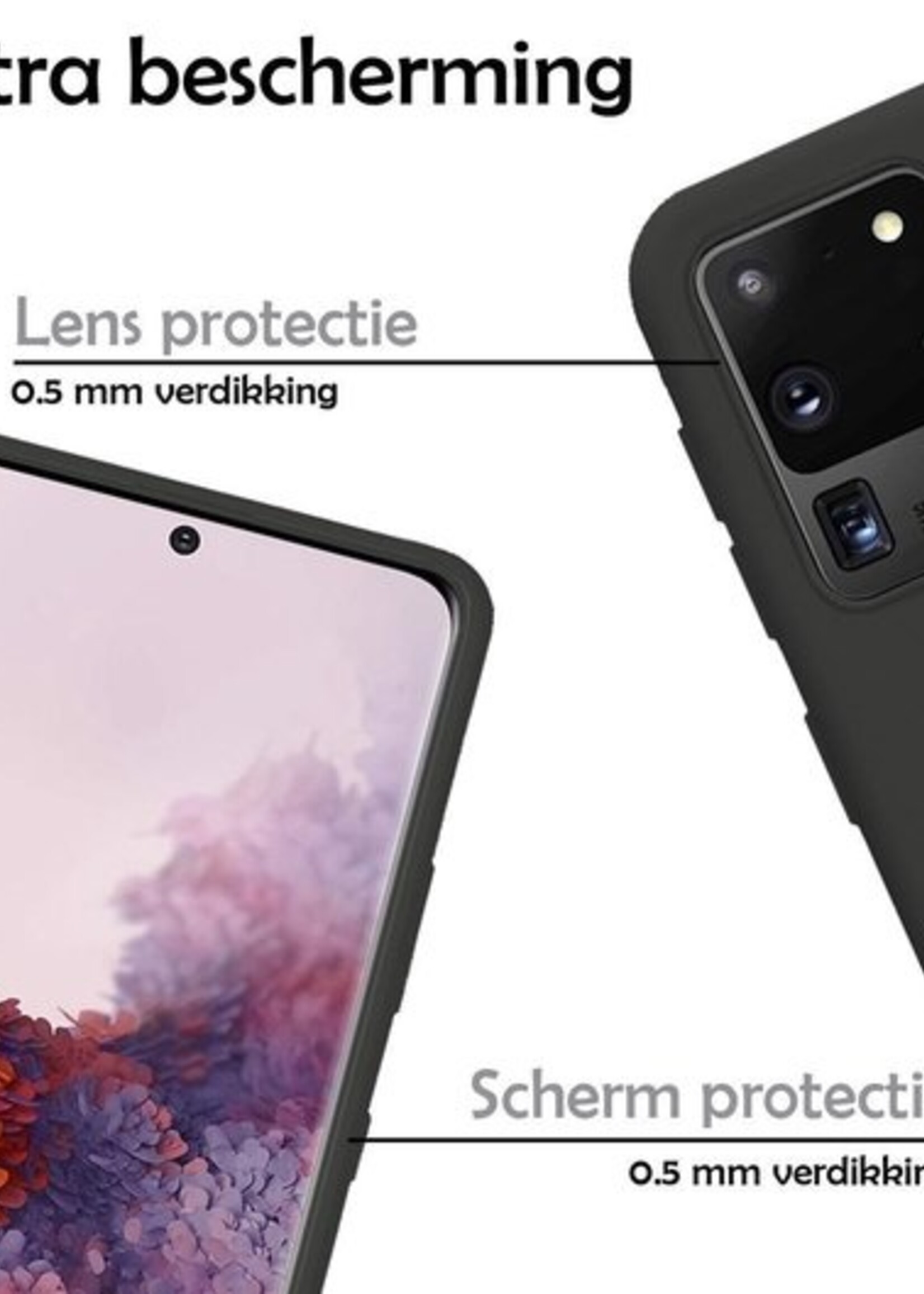 LUQ Hoesje Geschikt voor Samsung S20 Ultra Hoesje Siliconen Case - Hoes Geschikt voor Samsung Galaxy S20 Ultra Hoes Siliconen - Zwart - 2 Stuks