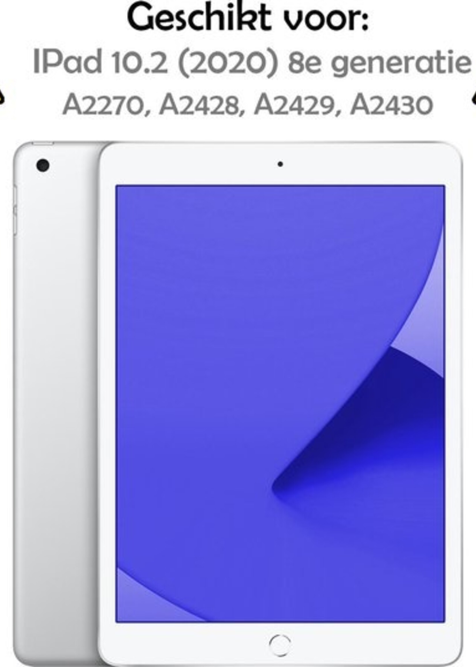 LUQ Hoes Geschikt voor iPad 10.2 2020 Hoes Luxe Hoesje Book Case - Hoesje Geschikt voor iPad 8 Hoes Cover - Blokken