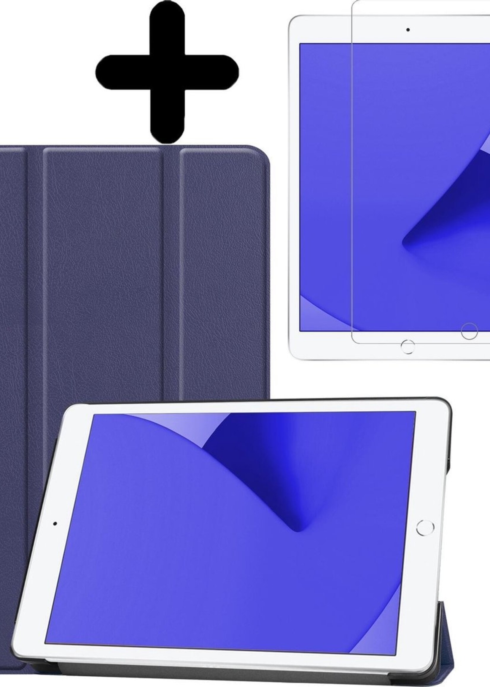 LUQ Hoes Geschikt voor iPad 10.2 2020 Hoes Luxe Hoesje Book Case Met Screenprotector - Hoesje Geschikt voor iPad 8 Hoes Cover - Donkerblauw