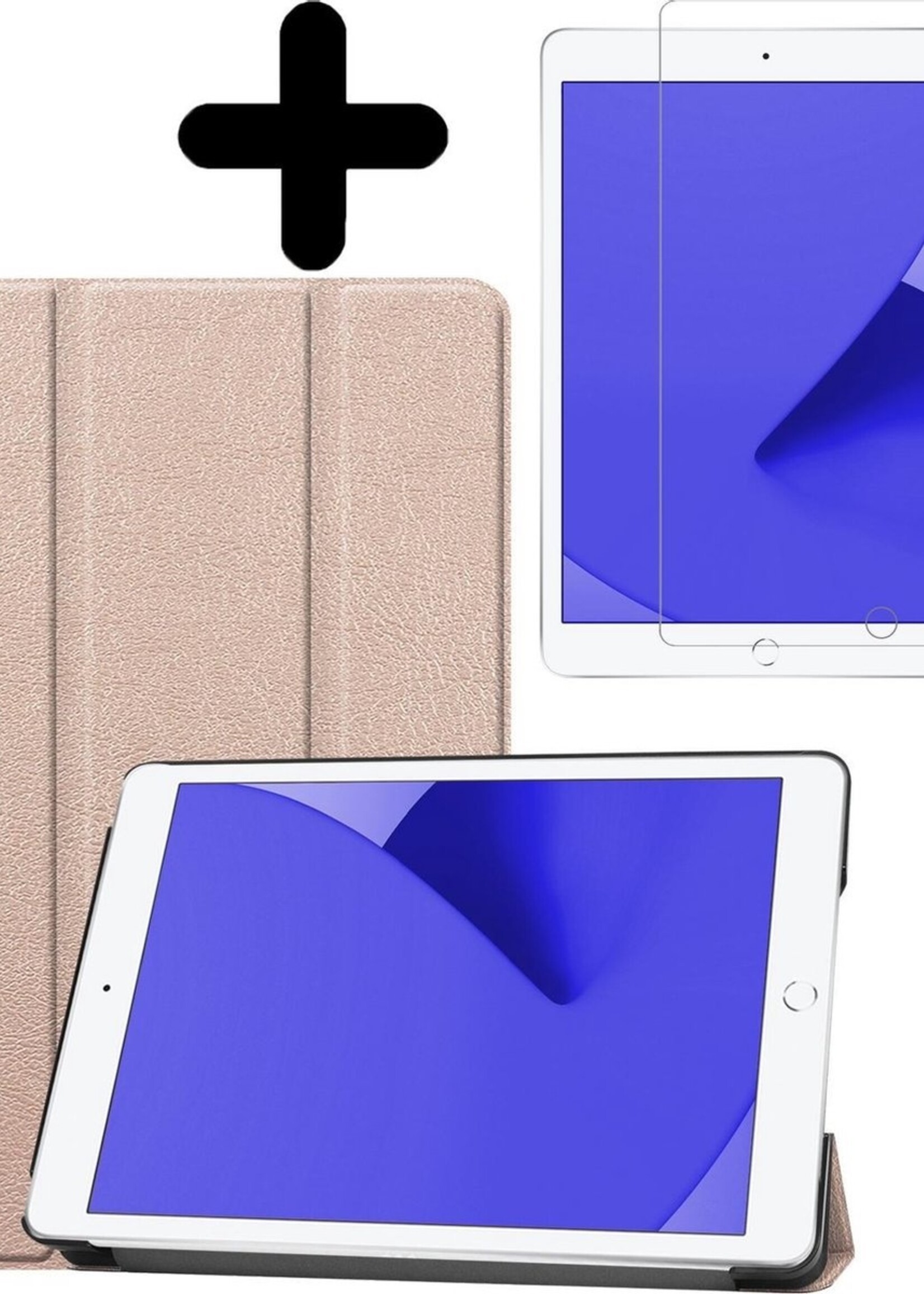 LUQ Hoes Geschikt voor iPad 10.2 2020 Hoes Luxe Hoesje Book Case Met Screenprotector - Hoesje Geschikt voor iPad 8 Hoes Cover - Goud