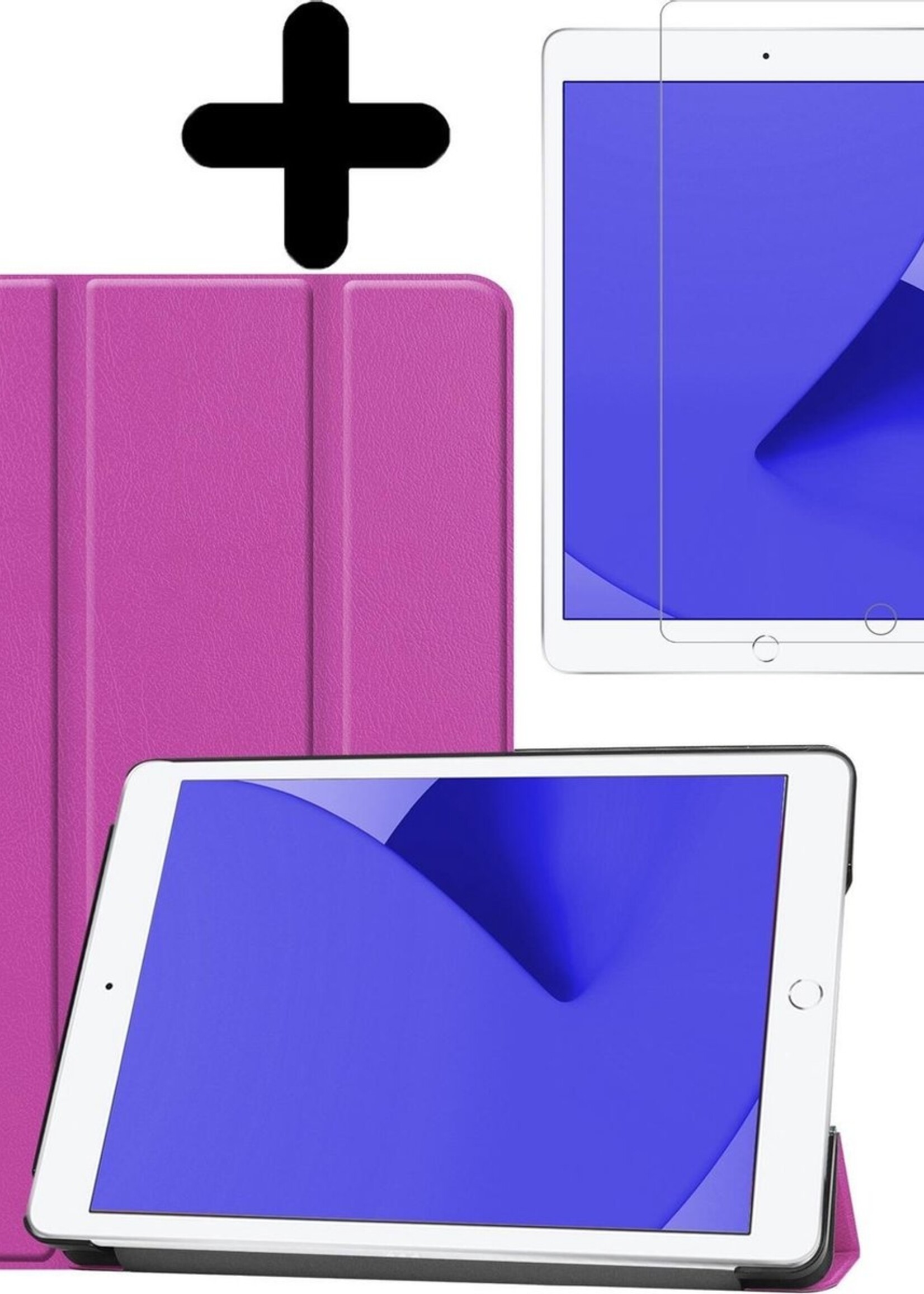 LUQ Hoes Geschikt voor iPad 10.2 2020 Hoes Luxe Hoesje Book Case Met Screenprotector - Hoesje Geschikt voor iPad 8 Hoes Cover - Paars